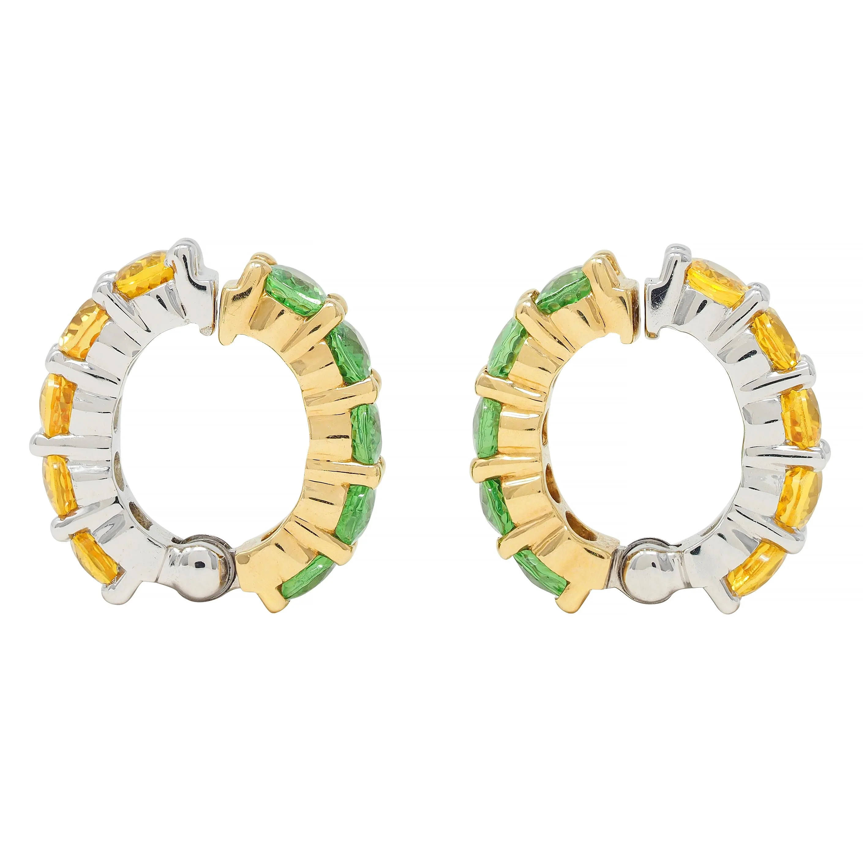 Contemporary 2.22 CTW Hessonite Grossular Garnet 18 Karat Two-Tone Gold Huggie Ear-Clip Earrings - Image 3