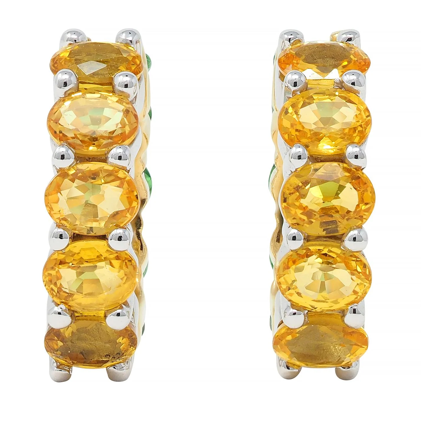 Contemporary 2.22 CTW Hessonite Grossular Garnet 18 Karat Two-Tone Gold Huggie Ear-Clip Earrings - Image 4