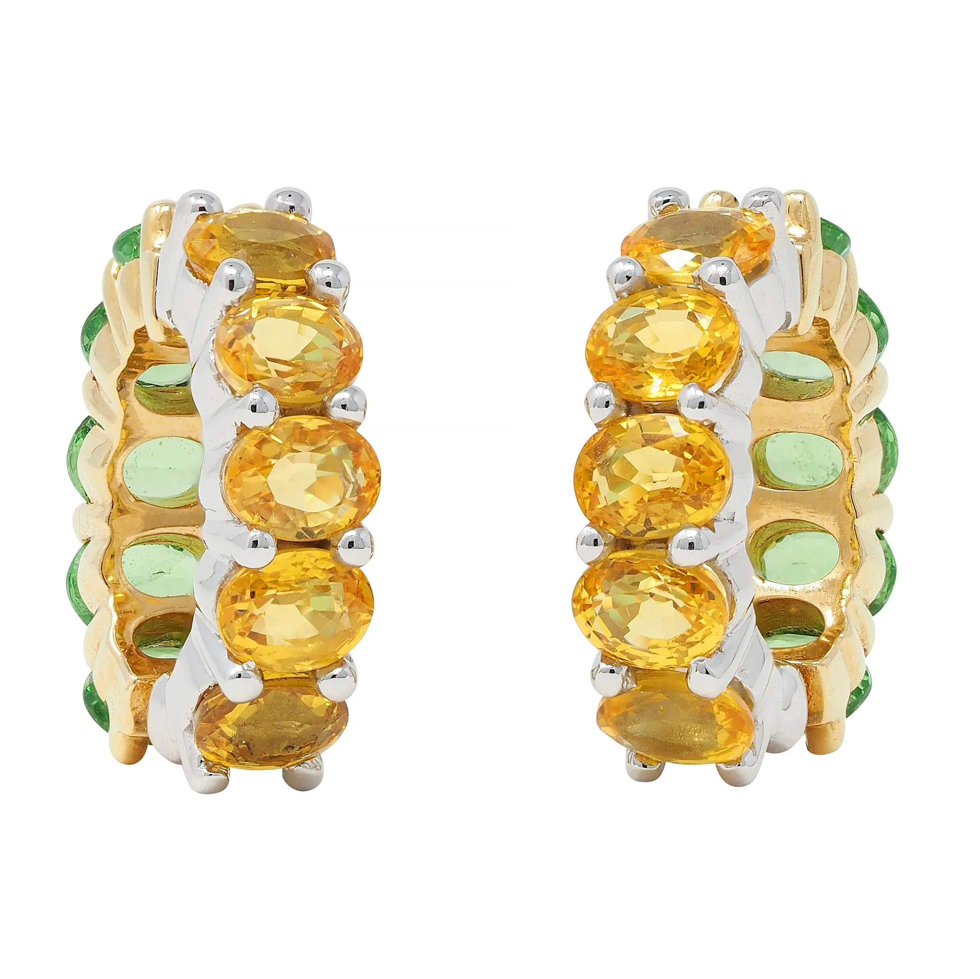 Contemporary 2.22 CTW Hessonite Grossular Garnet 18 Karat Two-Tone Gold Huggie Ear-Clip Earrings - Image 5