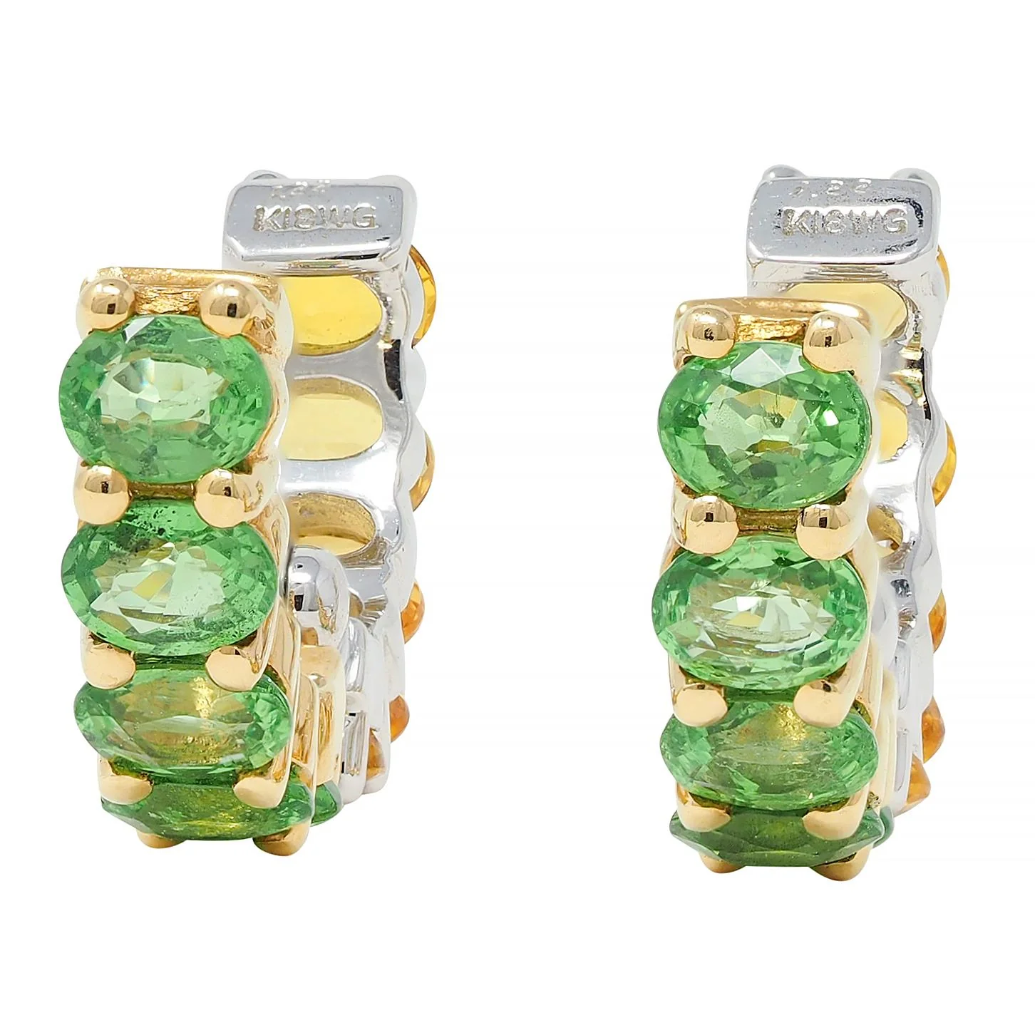 Contemporary 2.22 CTW Hessonite Grossular Garnet 18 Karat Two-Tone Gold Huggie Ear-Clip Earrings - Image 6