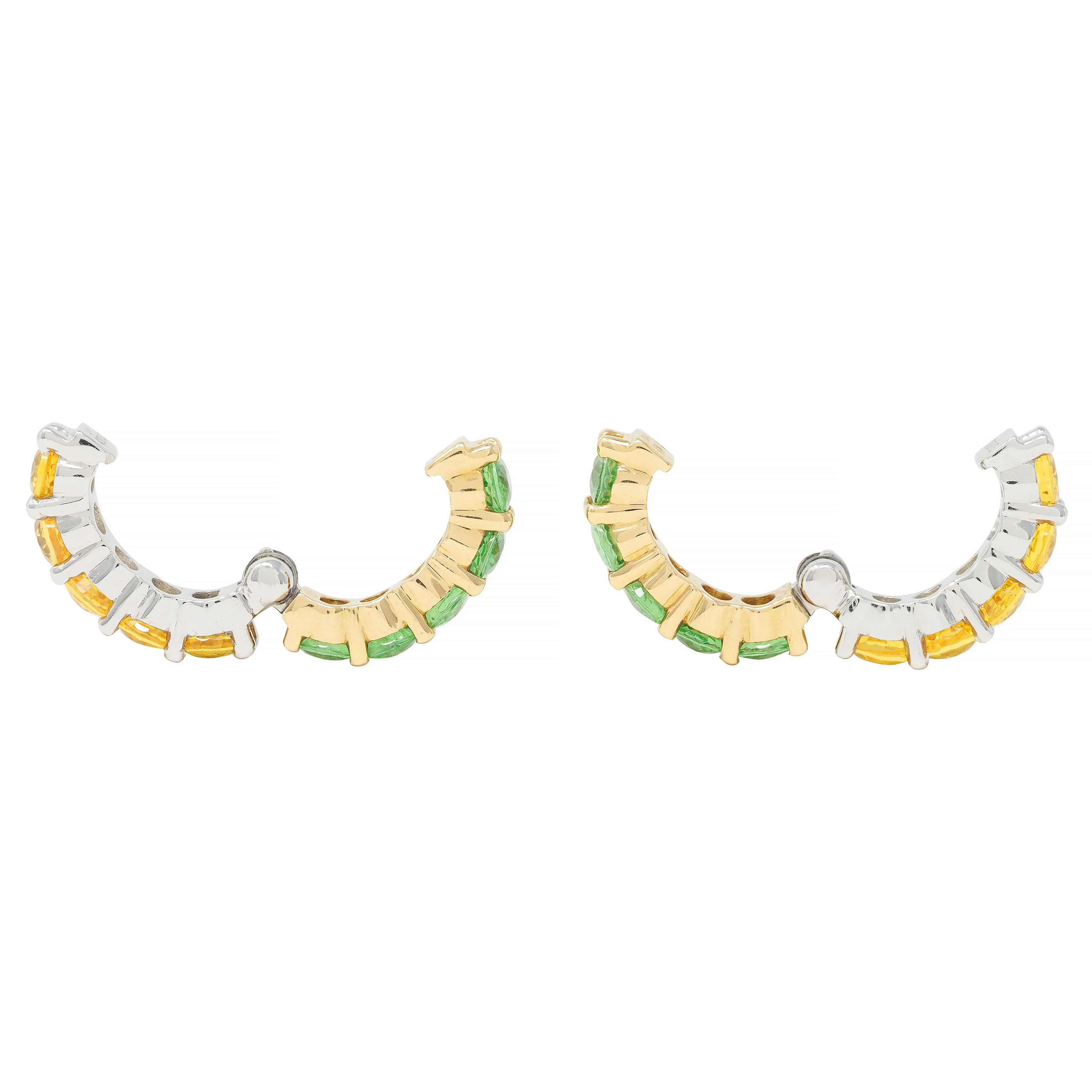 Contemporary 2.22 CTW Hessonite Grossular Garnet 18 Karat Two-Tone Gold Huggie Ear-Clip Earrings - Image 7