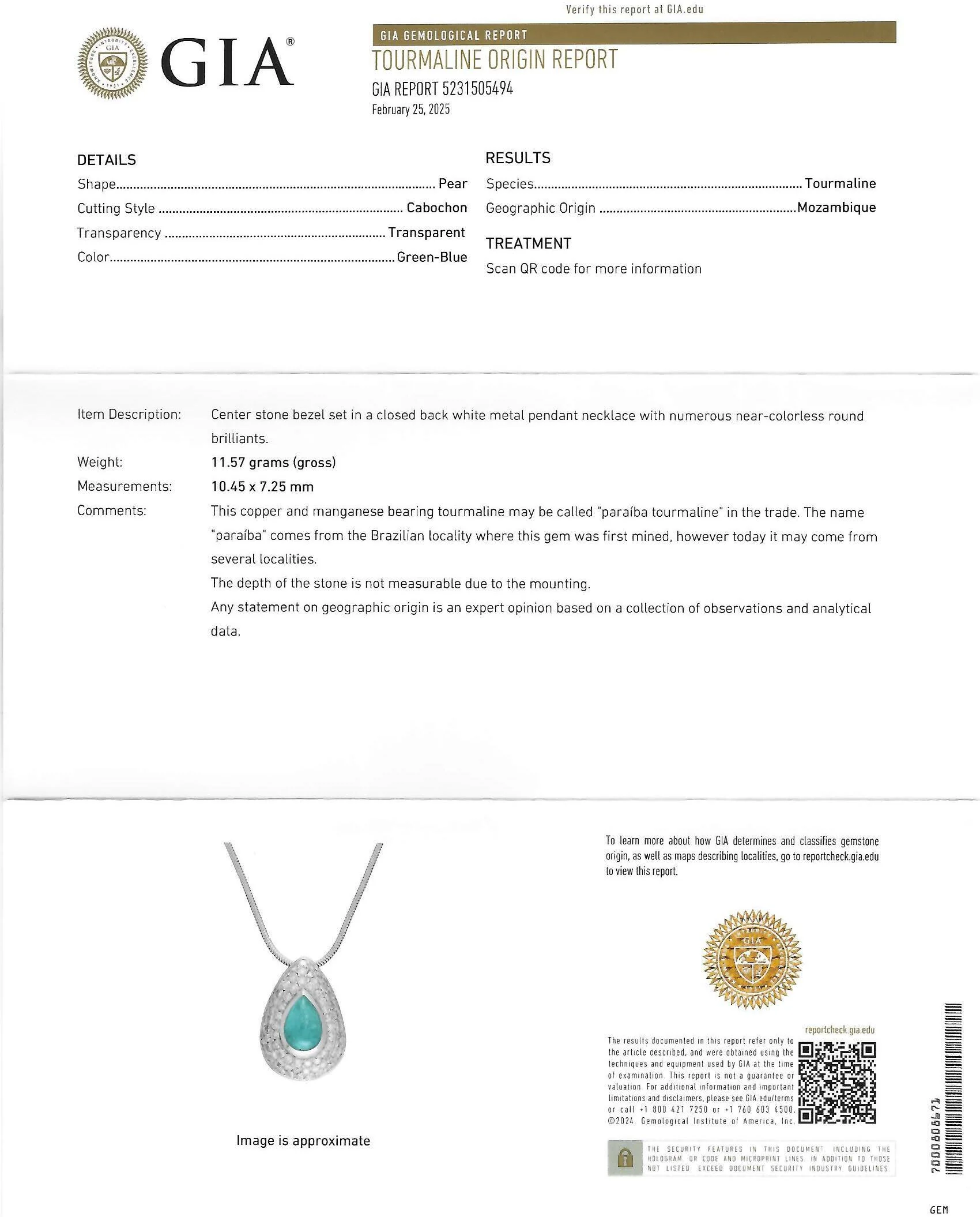 Contemporary 2.30 CTW Paraiba Tourmaline Pavé Diamond 18 Karat White Gold Pear Drop Pendant Necklace GIA - Image 10