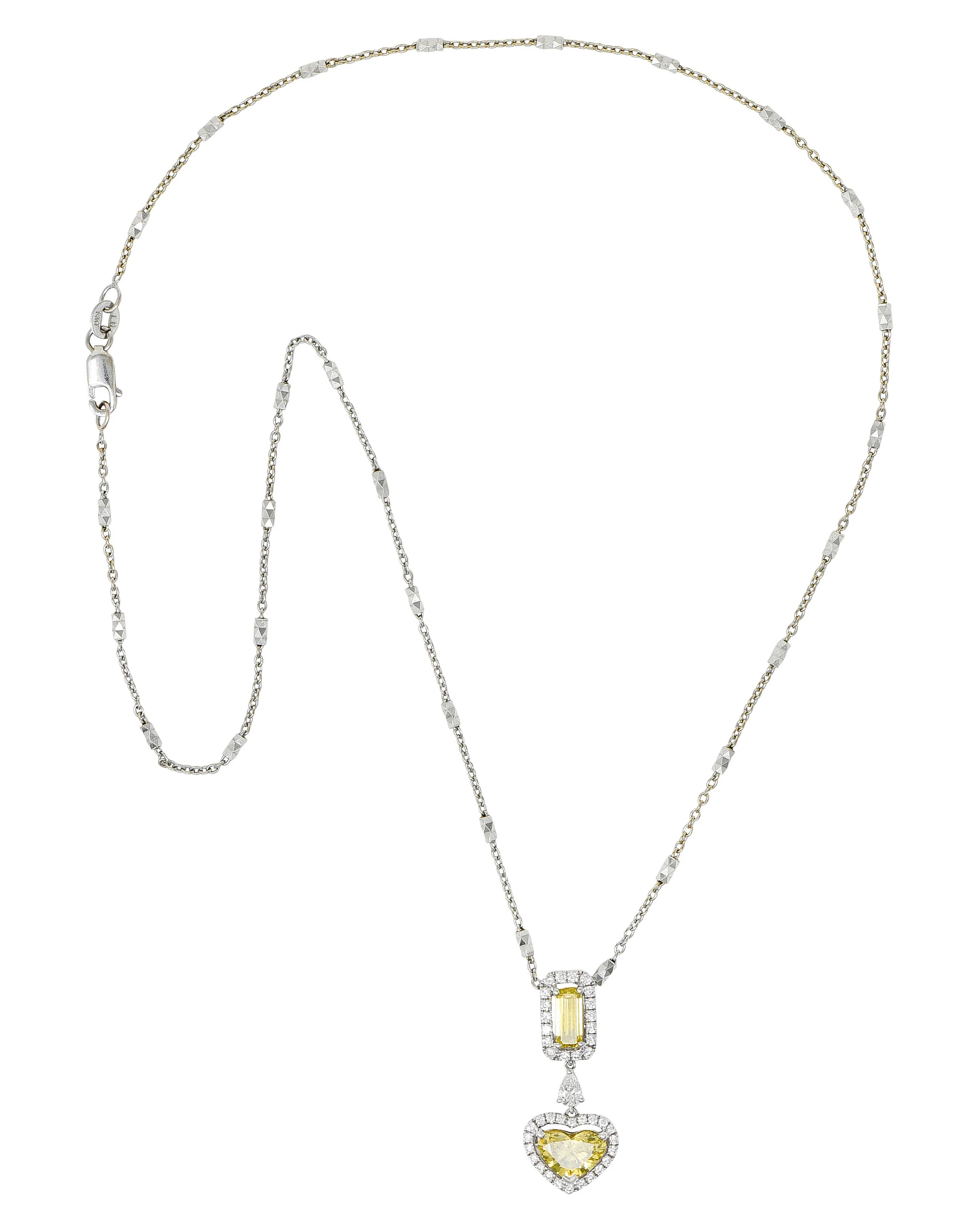 Contemporary 2.30 CTW Yellow Diamond 18 Karat Gold Heart Pendant Necklace - Image 2