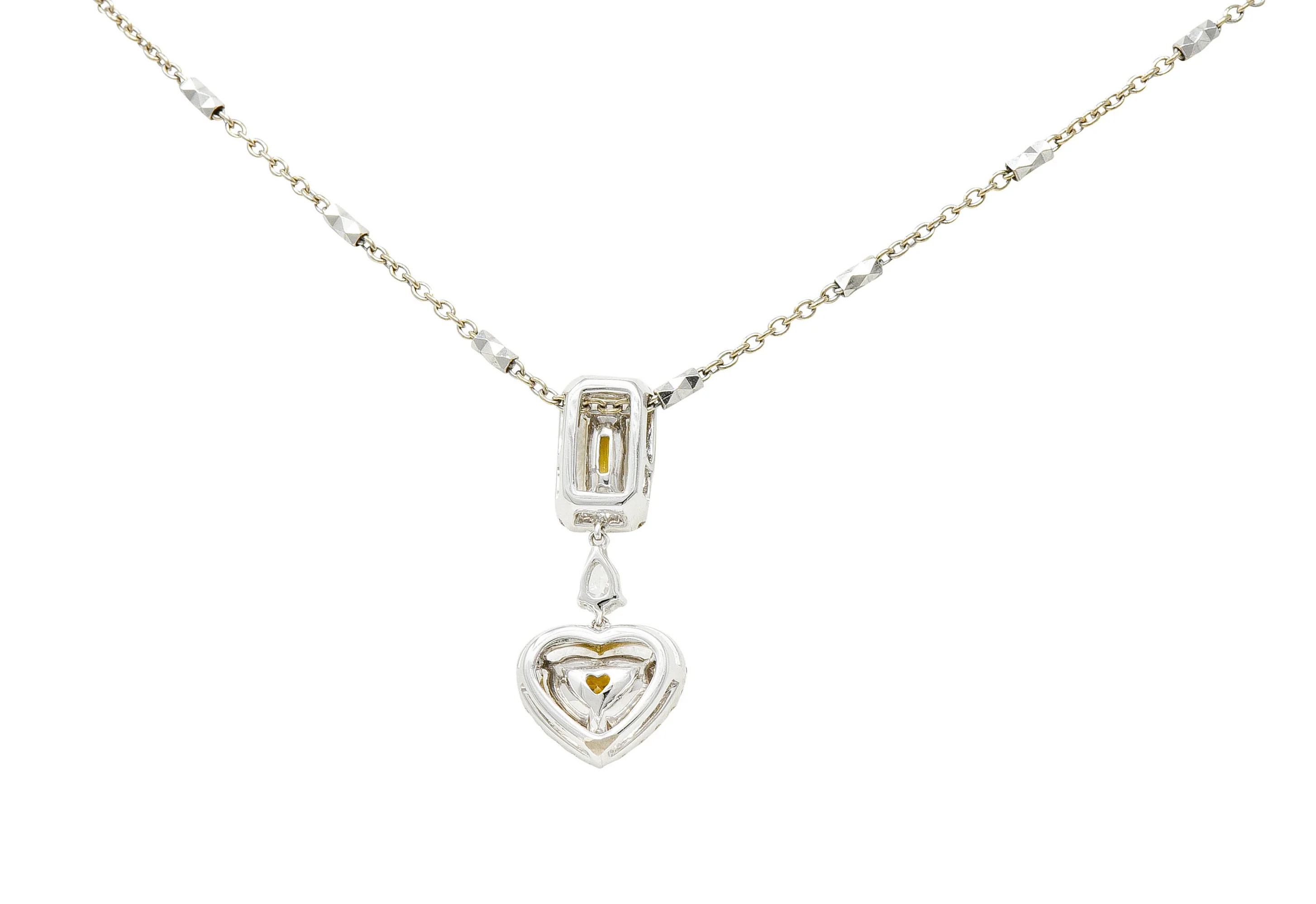 Contemporary 2.30 CTW Yellow Diamond 18 Karat Gold Heart Pendant Necklace - Image 4