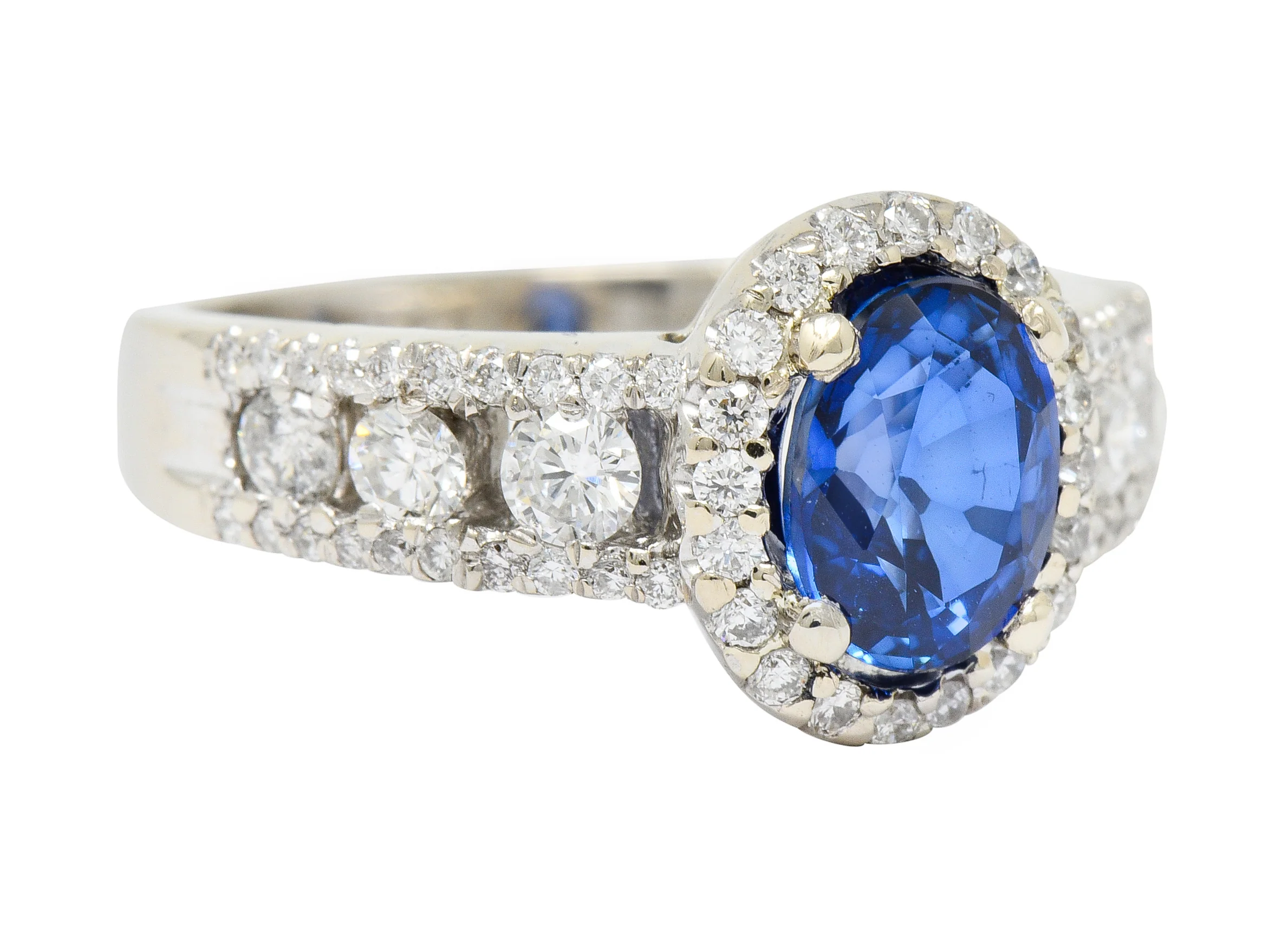 Contemporary 2.31 CTW Sapphire Diamond 18 Karat White Gold Halo Ring - Image 2