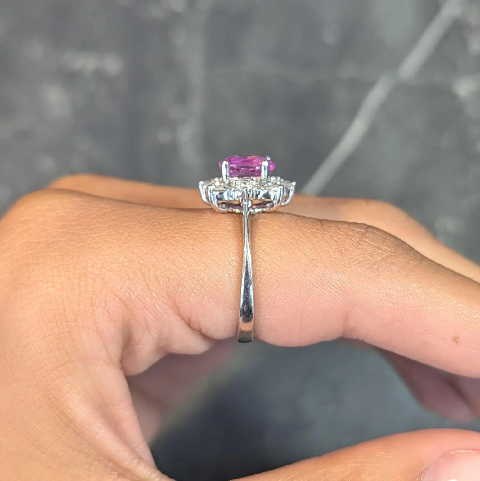 Contemporary 2.35 CTW No Heat Pink Sapphire Diamond Platinum Halo Ring GIA - Image 12