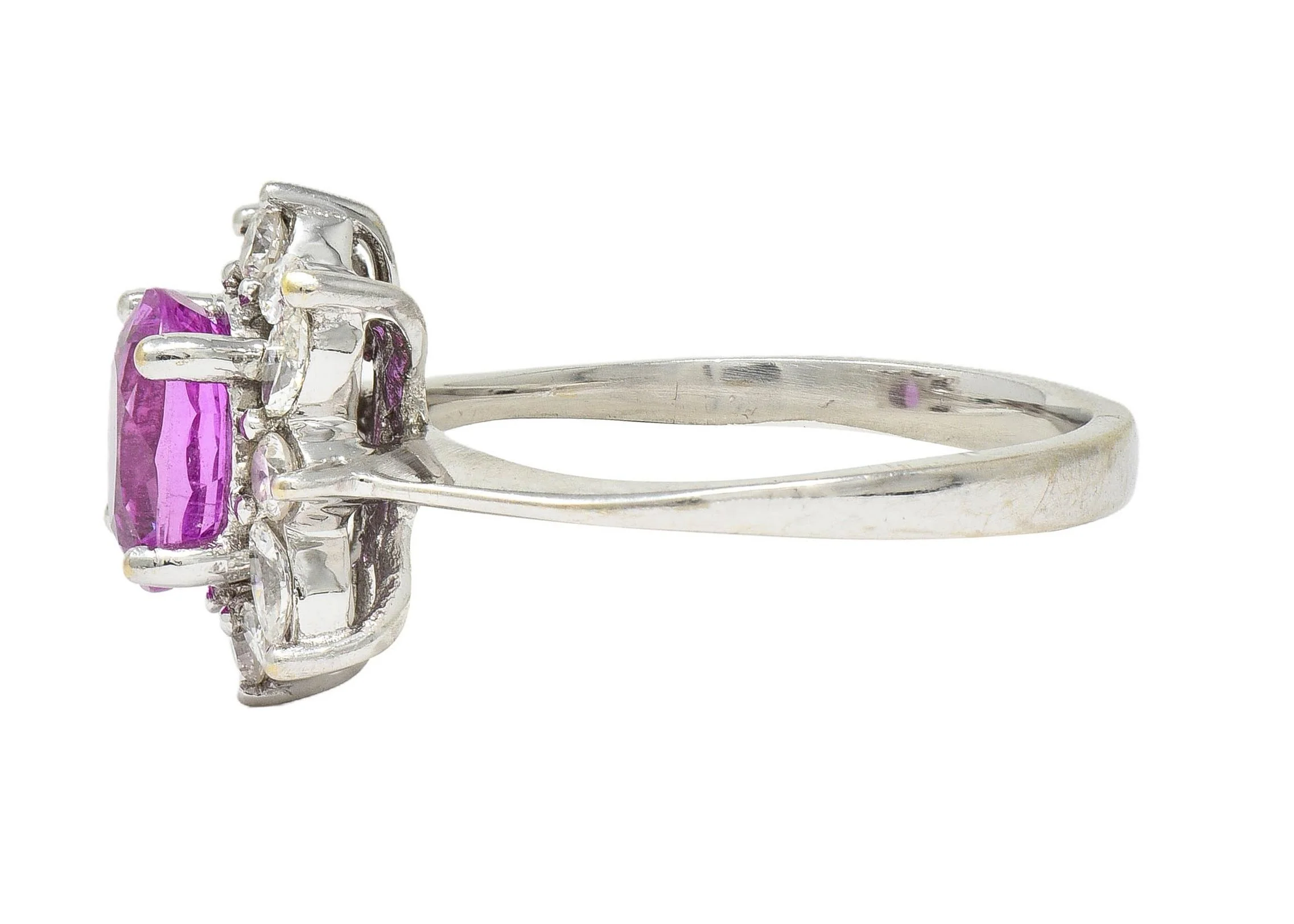 Contemporary 2.35 CTW No Heat Pink Sapphire Diamond Platinum Halo Ring GIA - Image 4