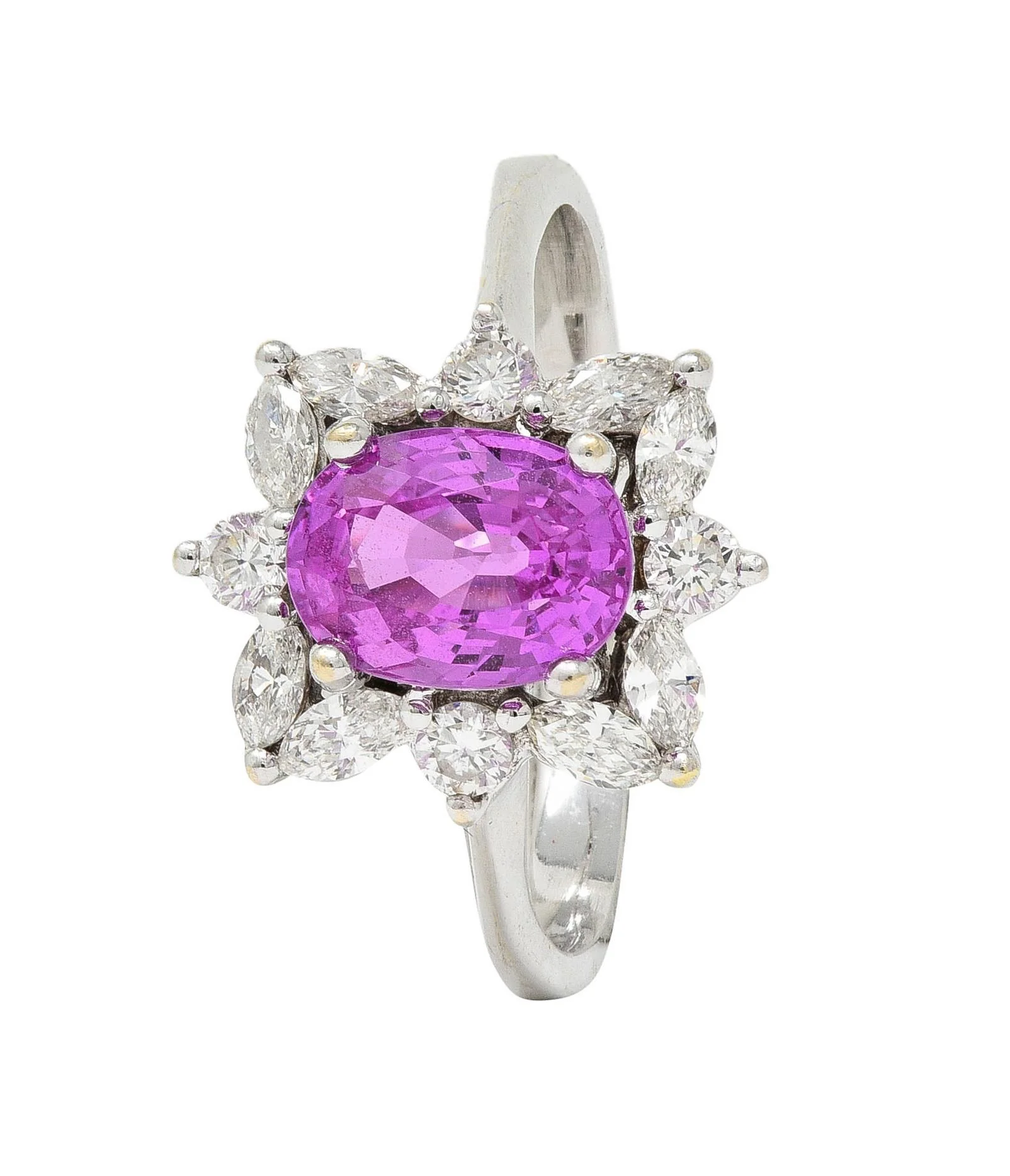 Contemporary 2.35 CTW No Heat Pink Sapphire Diamond Platinum Halo Ring GIA - Image 7