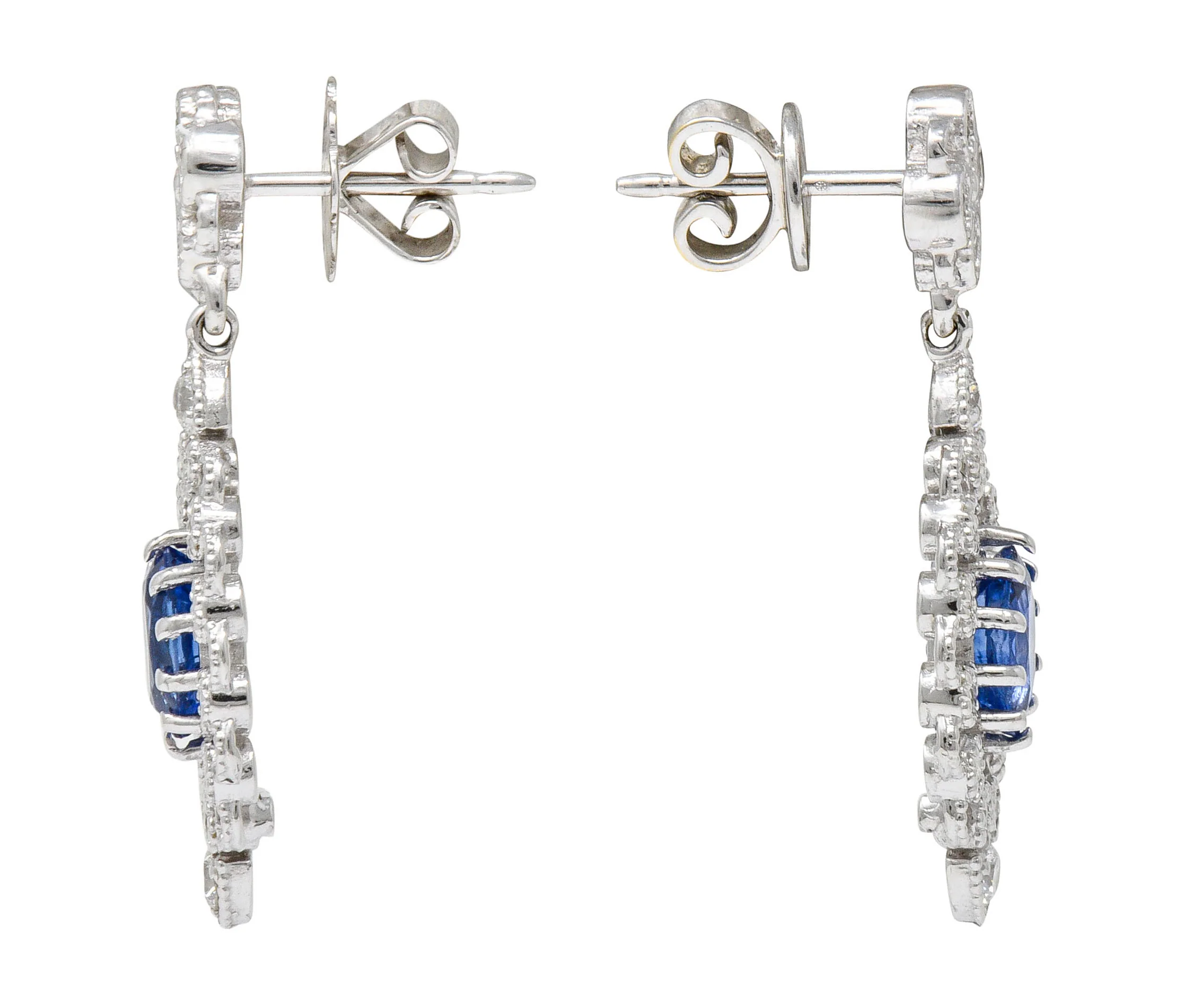 Contemporary 2.35 CTW Sapphire Diamond 18 Karat Gold Drop Earrings - Image 2