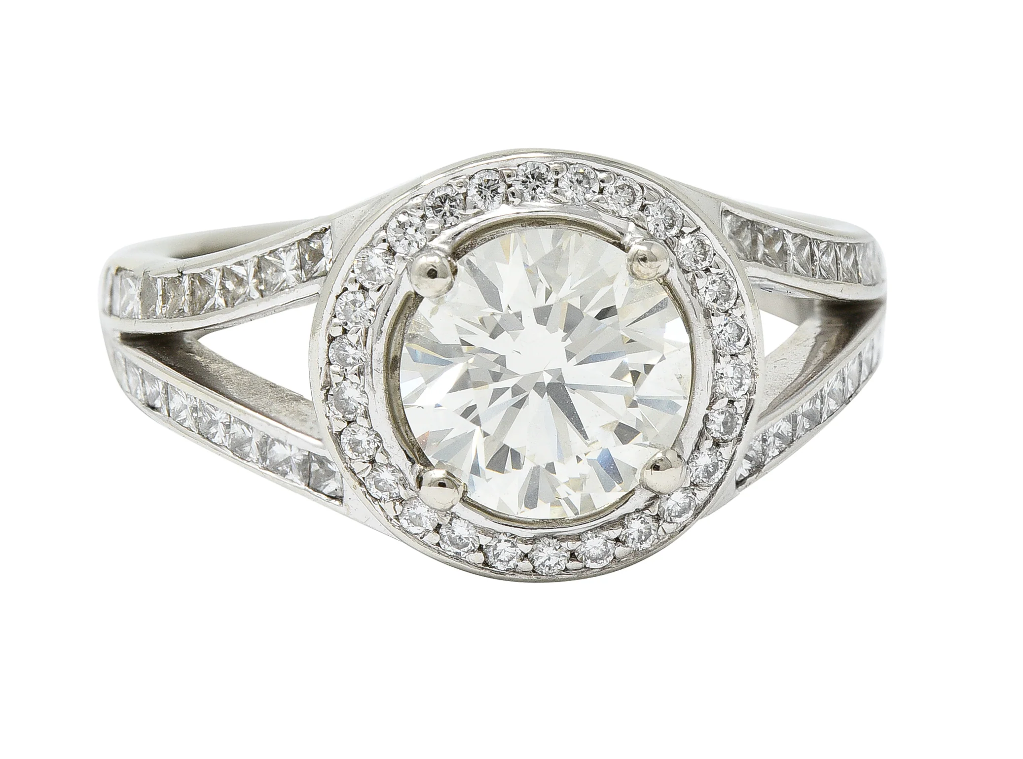 Contemporary 2.39 CTW Diamond 18 Karat White Gold Halo Engagement Ring GIA