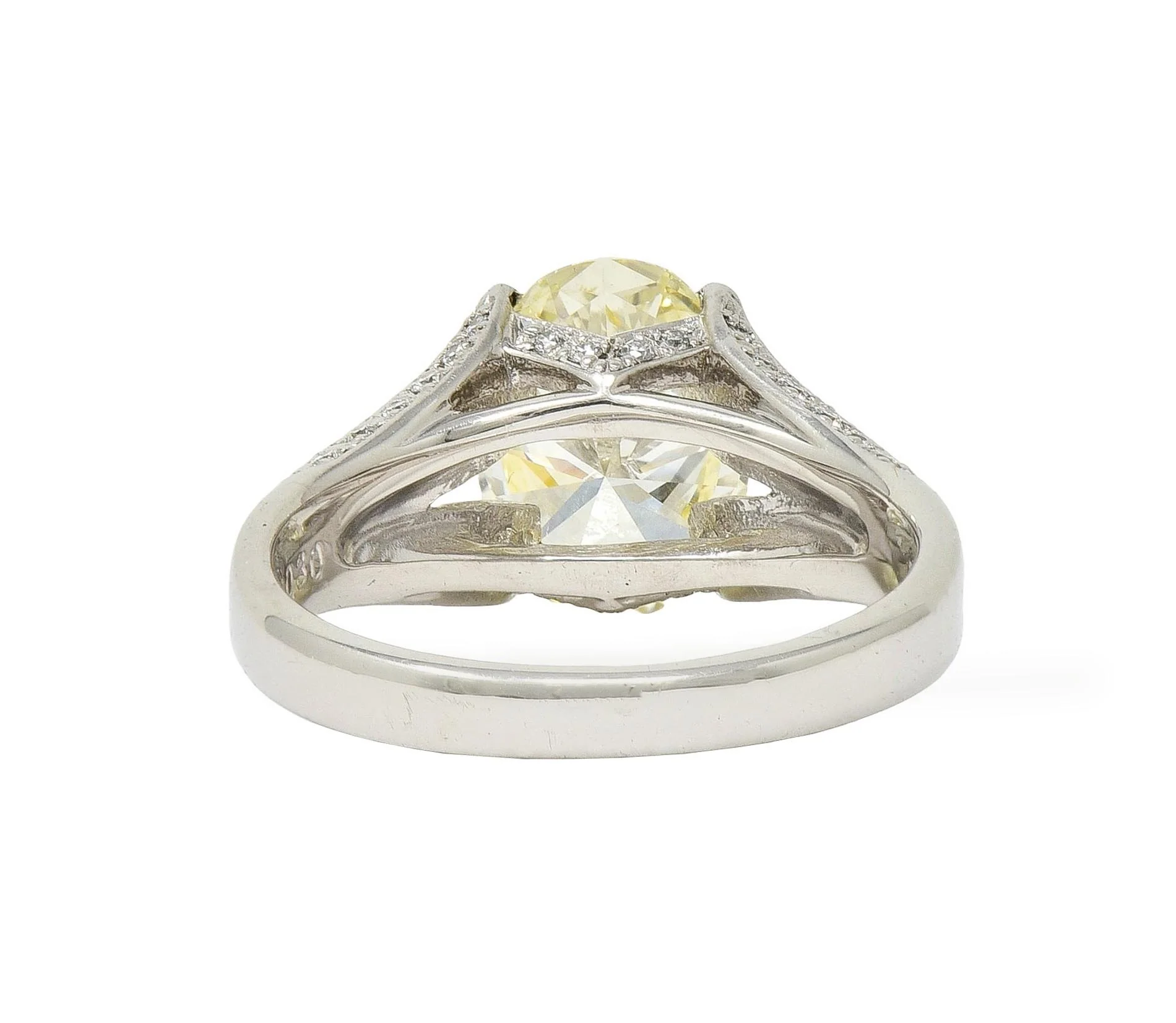 Contemporary 2.41 CTW Fancy Yellow Diamond Platinum Engagement Ring GIA - Image 4