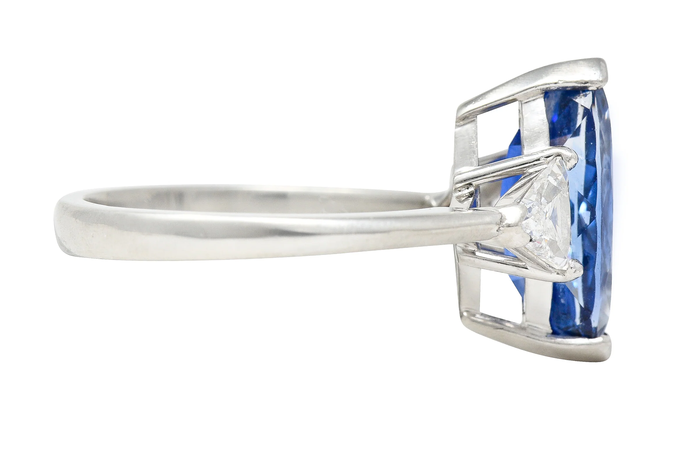 Contemporary 2.44 CTW Marquise Cut Sapphire Trillion Cut Diamond Platinum Three Stone Ring - Image 3