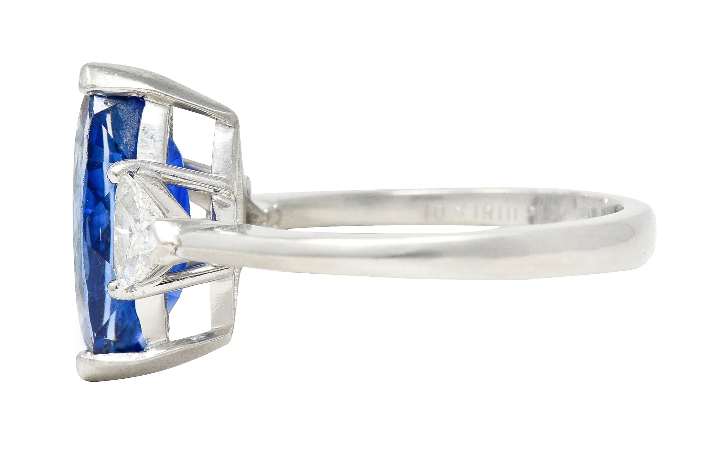 Contemporary 2.44 CTW Marquise Cut Sapphire Trillion Cut Diamond Platinum Three Stone Ring - Image 5