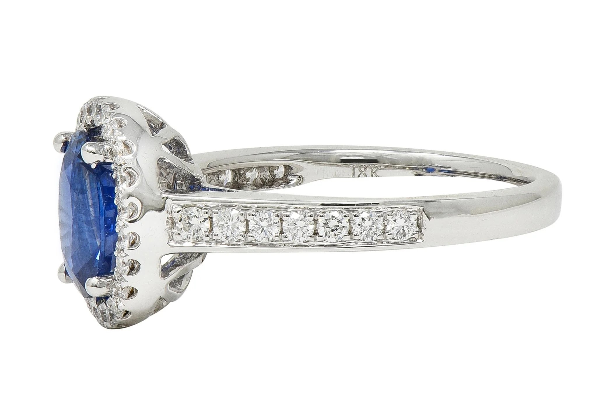 Contemporary 2.56 CTW Sapphire Diamond 18 Karat White Gold Halo Ring - Image 4