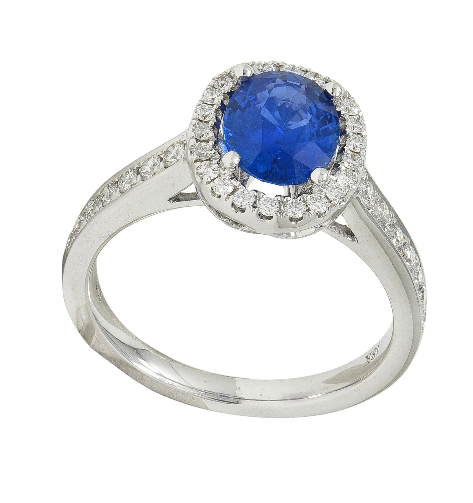 Contemporary 2.56 CTW Sapphire Diamond 18 Karat White Gold Halo Ring - Image 7