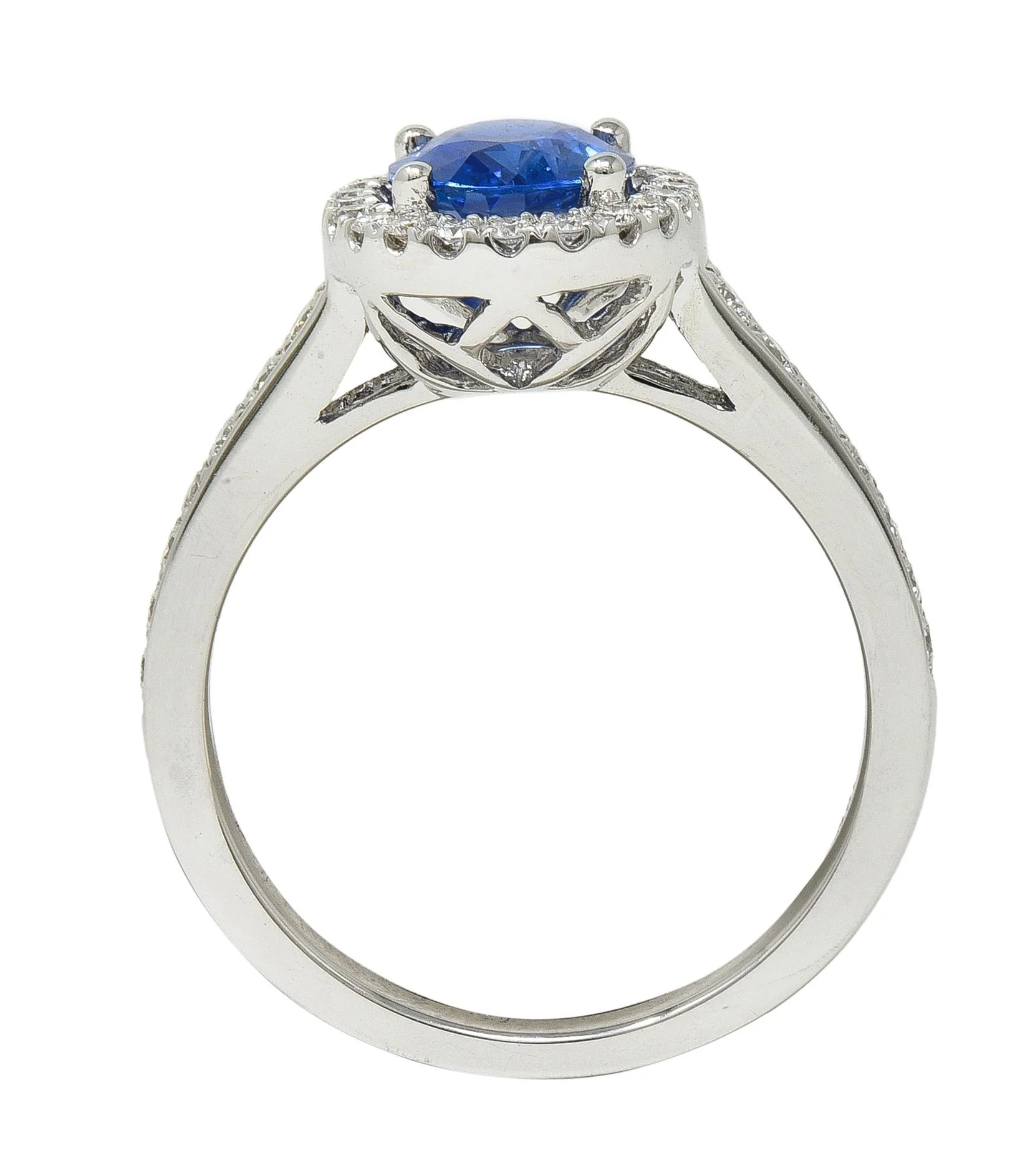 Contemporary 2.56 CTW Sapphire Diamond 18 Karat White Gold Halo Ring - Image 8