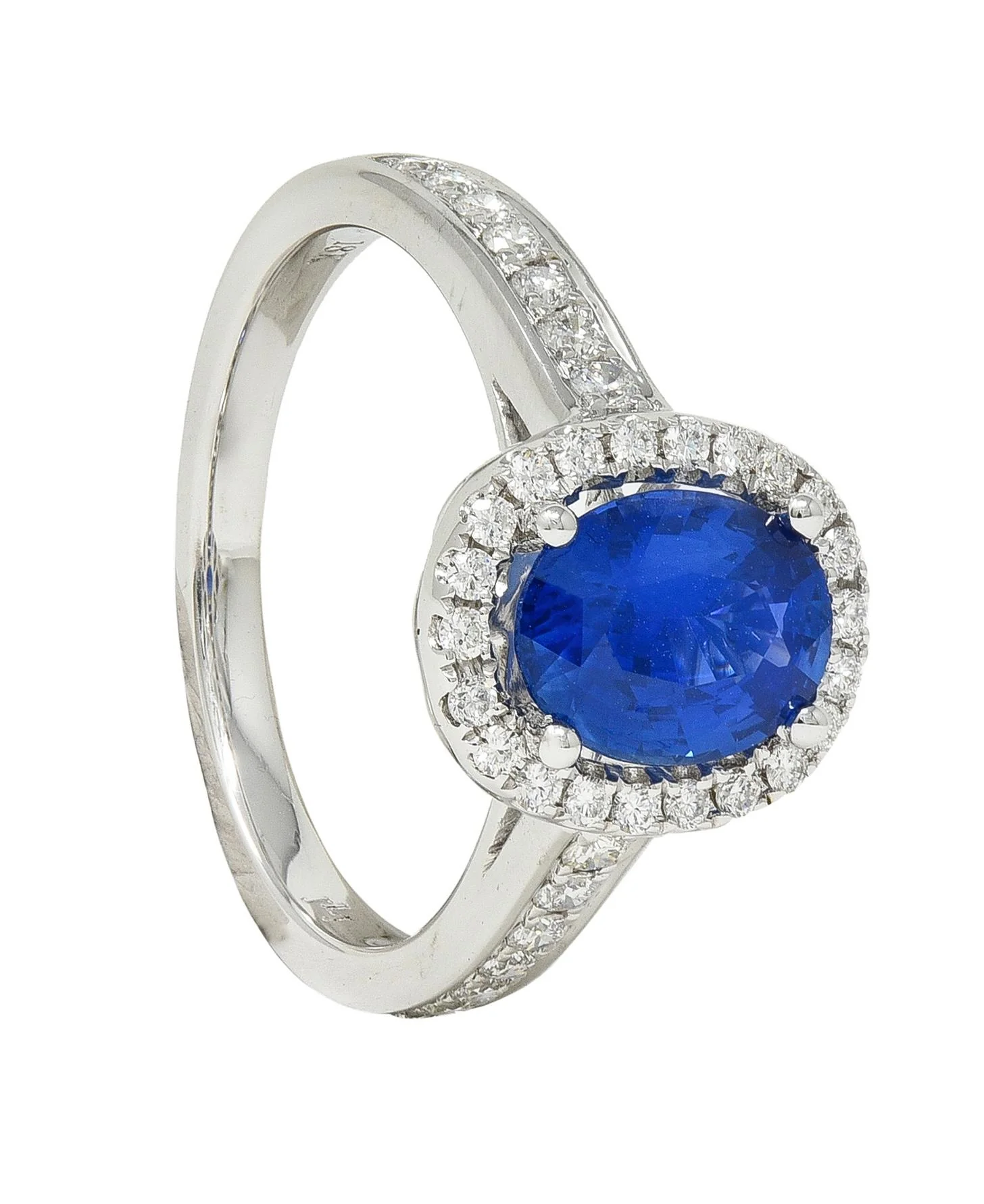 Contemporary 2.56 CTW Sapphire Diamond 18 Karat White Gold Halo Ring - Image 9