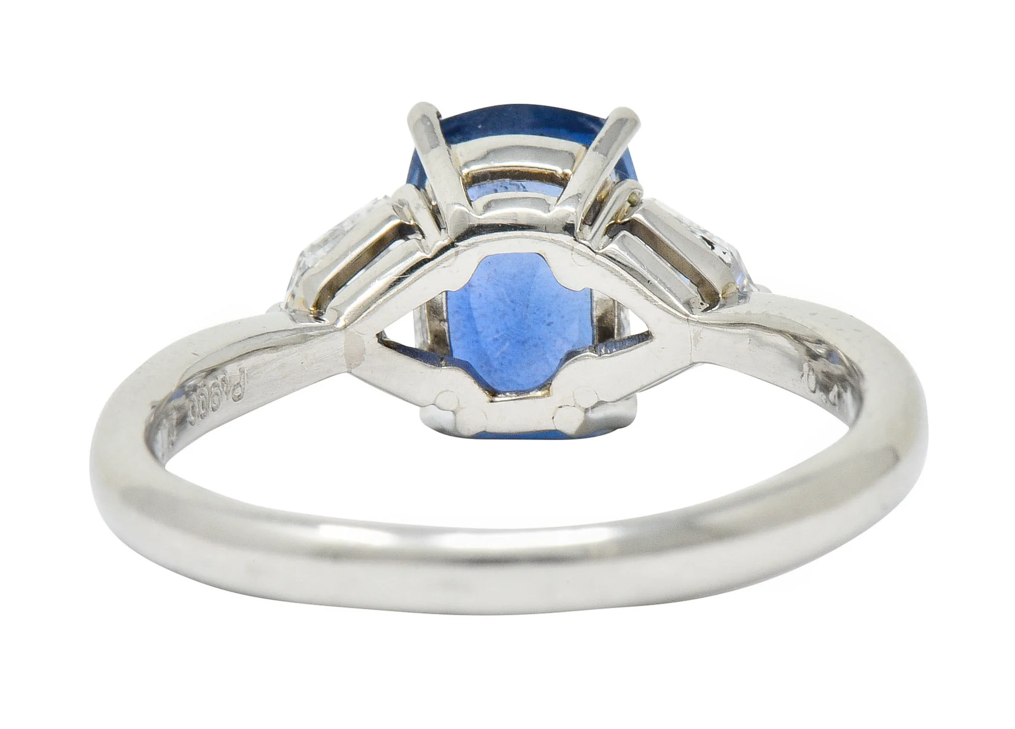 Contemporary 2.60 CTW No Heat Sapphire Diamond Platinum Three Stone Ring GIA - Image 4
