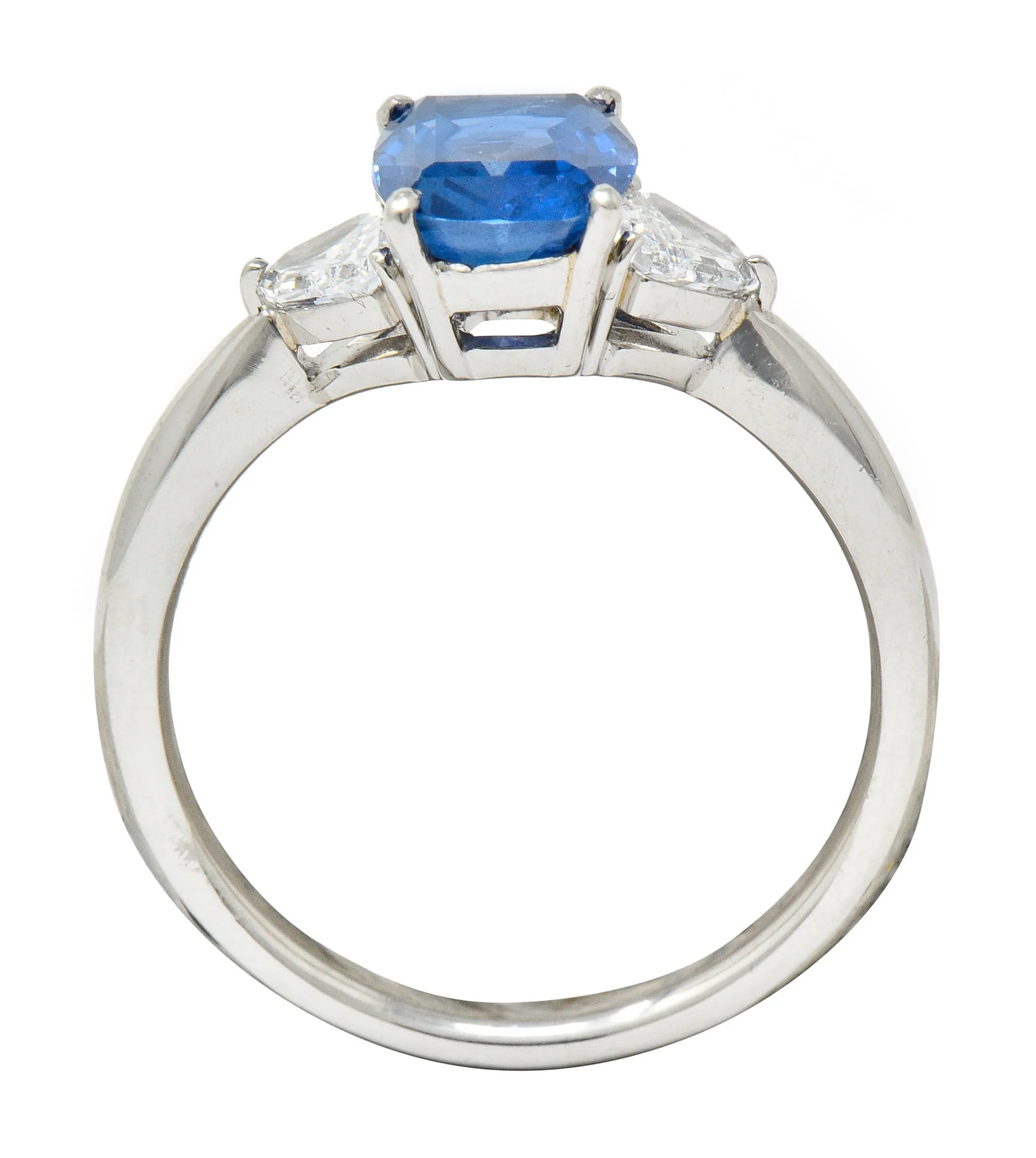 Contemporary 2.60 CTW No Heat Sapphire Diamond Platinum Three Stone Ring GIA - Image 8