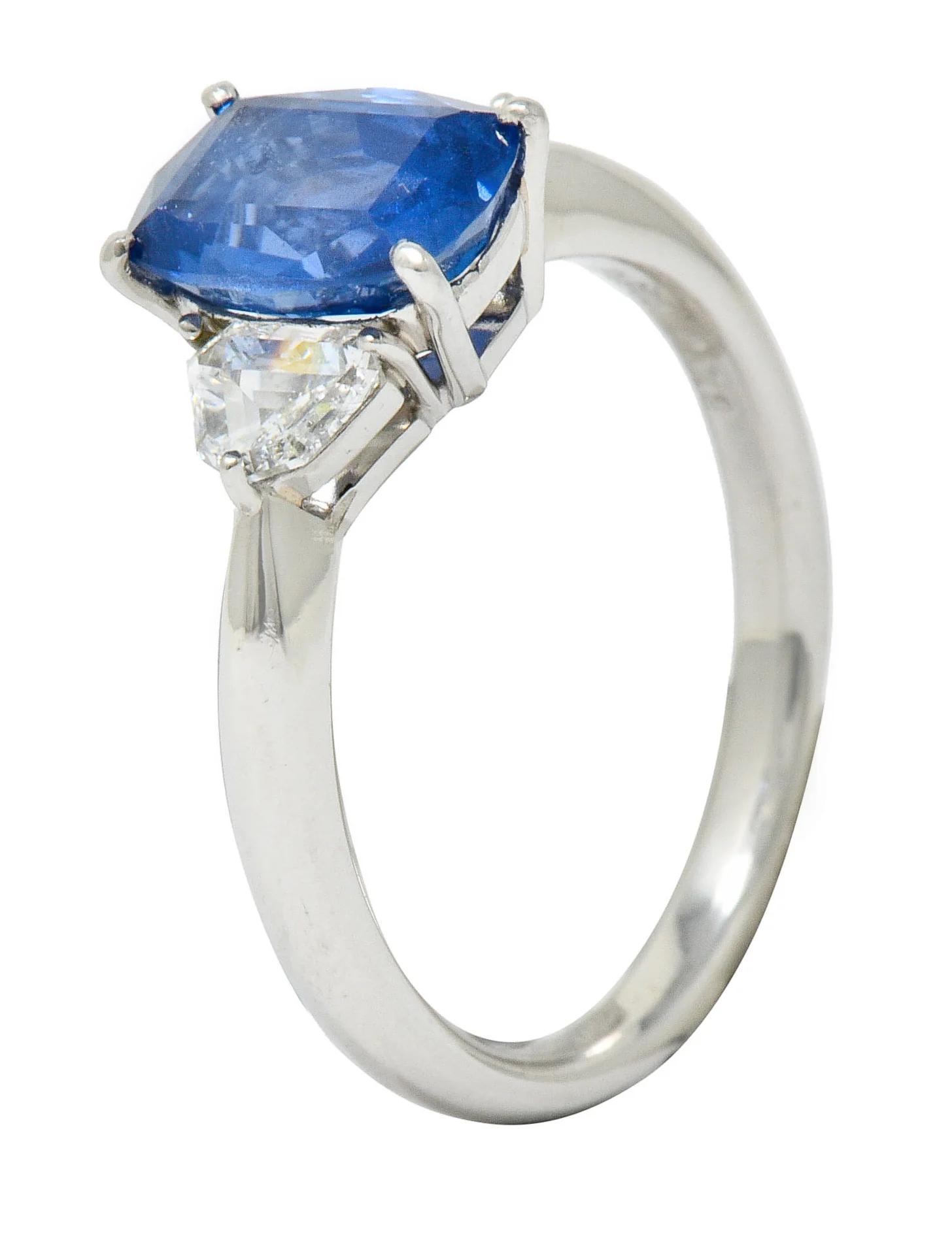 Contemporary 2.60 CTW No Heat Sapphire Diamond Platinum Three Stone Ring GIA - Image 9