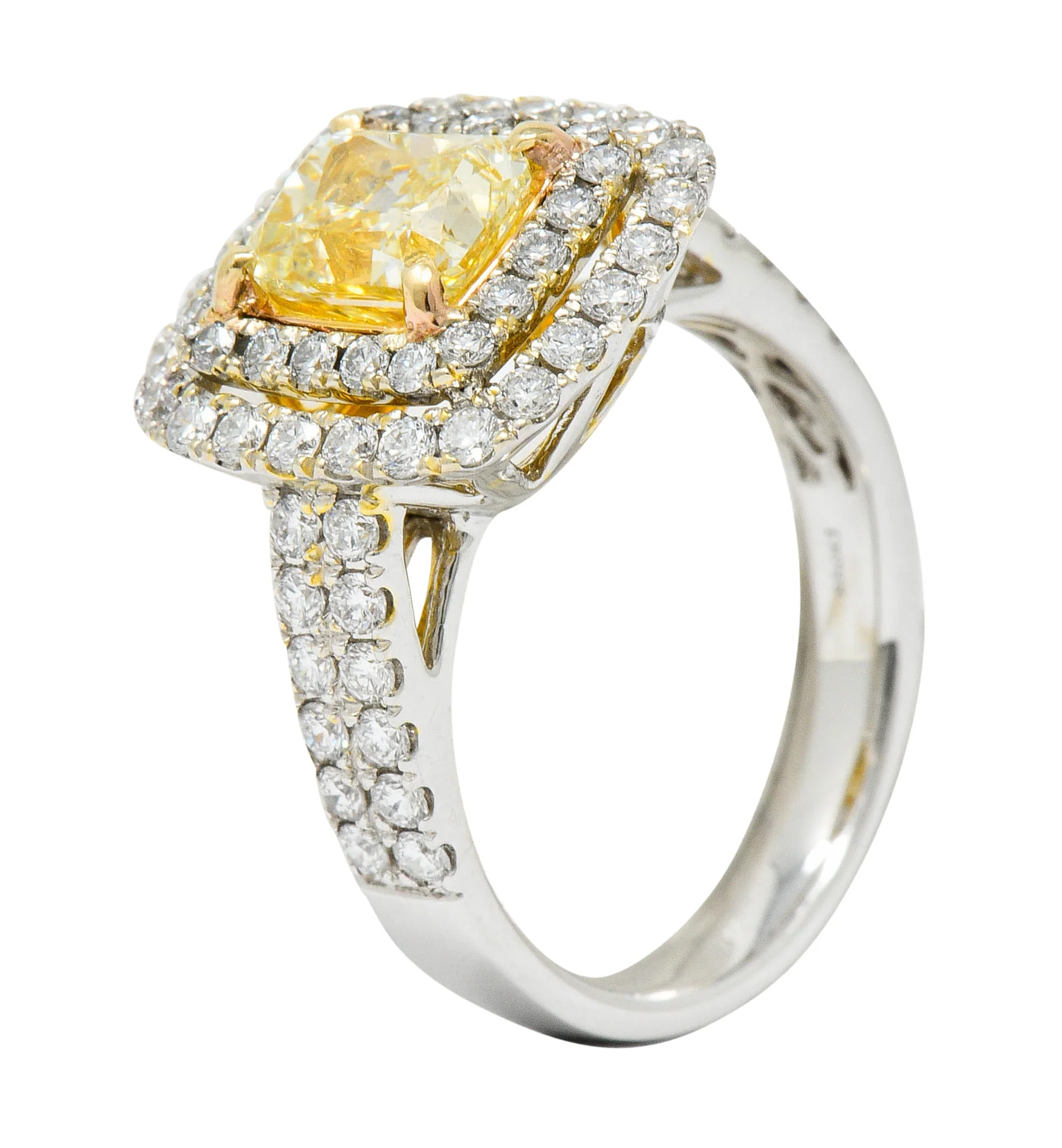 Contemporary 2.60 CTW Yellow Diamond & White Diamond 18 Karat Gold Ring - Image 10