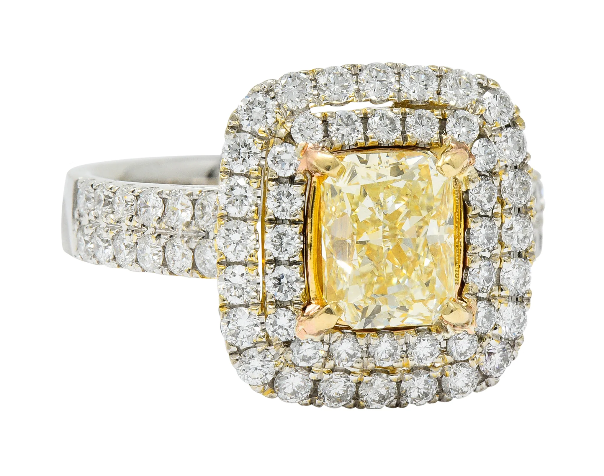 Contemporary 2.60 CTW Yellow Diamond & White Diamond 18 Karat Gold Ring - Image 2