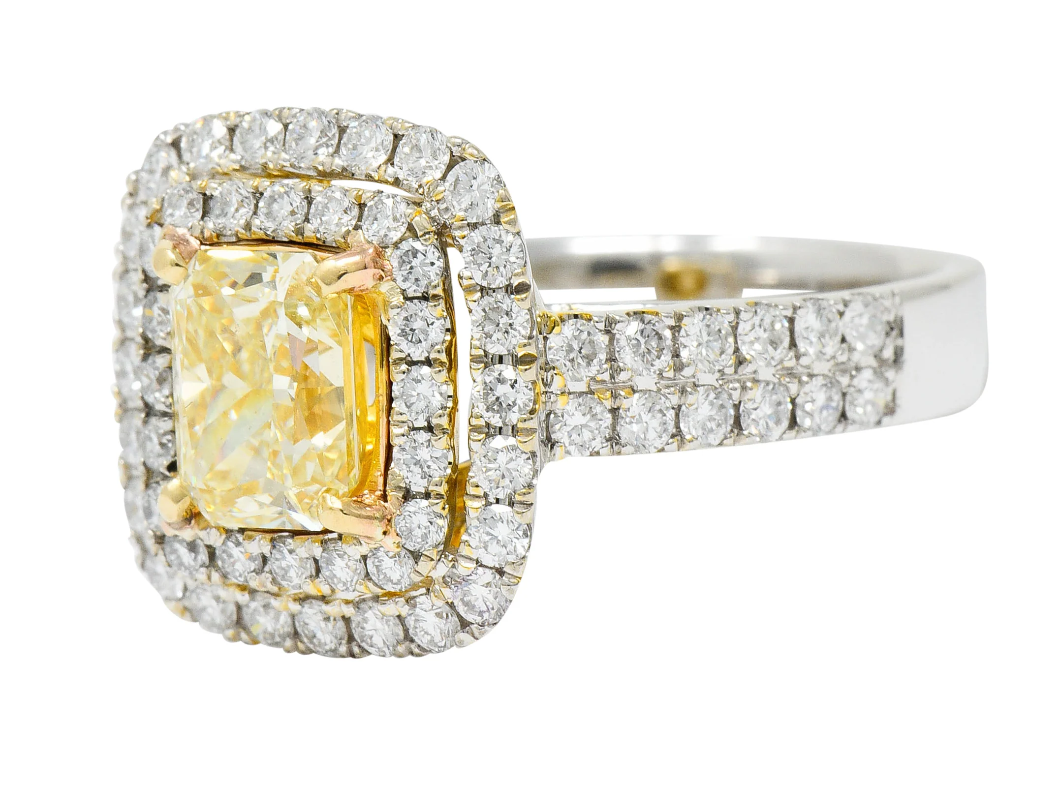 Contemporary 2.60 CTW Yellow Diamond & White Diamond 18 Karat Gold Ring - Image 7