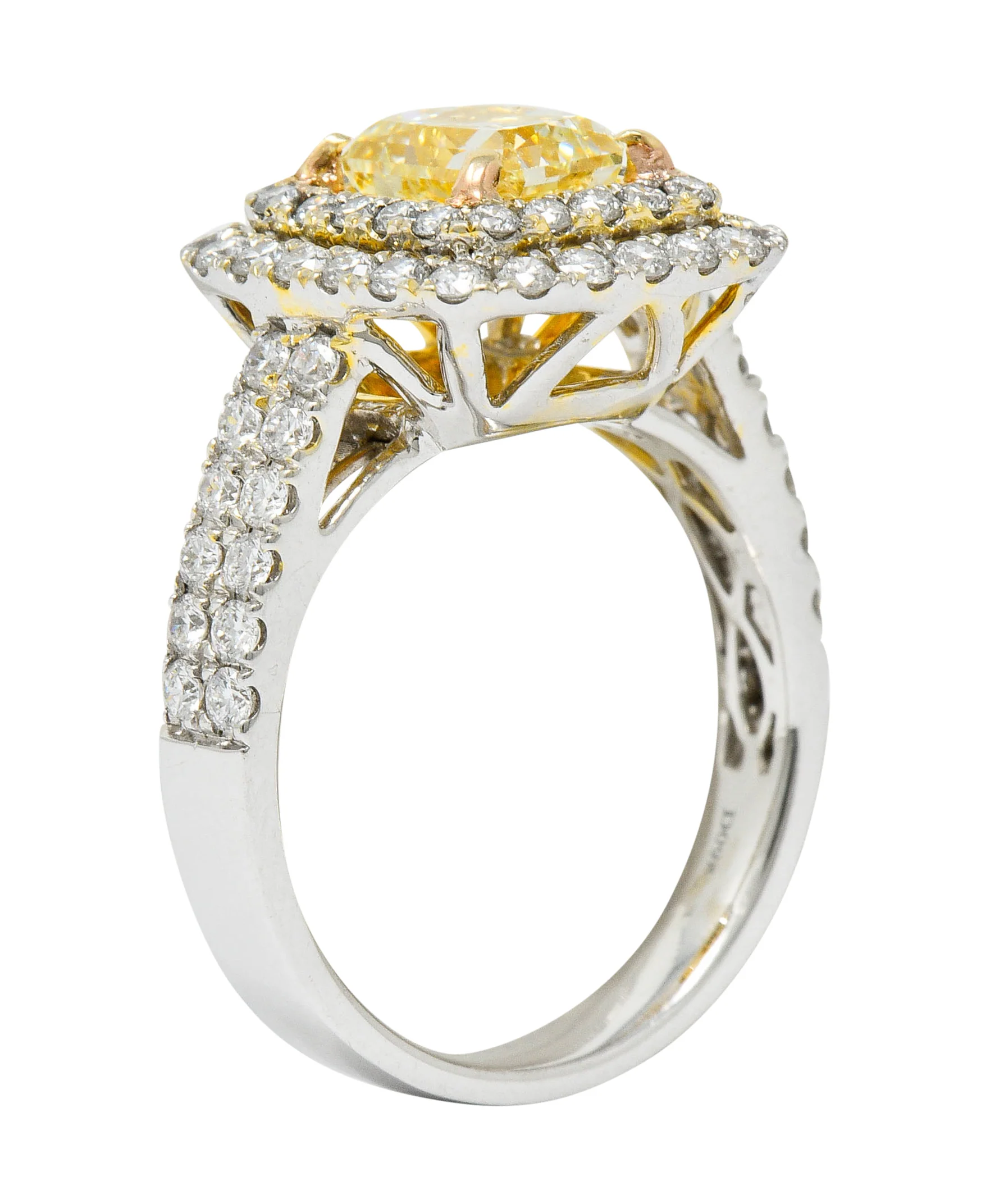 Contemporary 2.60 CTW Yellow Diamond & White Diamond 18 Karat Gold Ring - Image 9