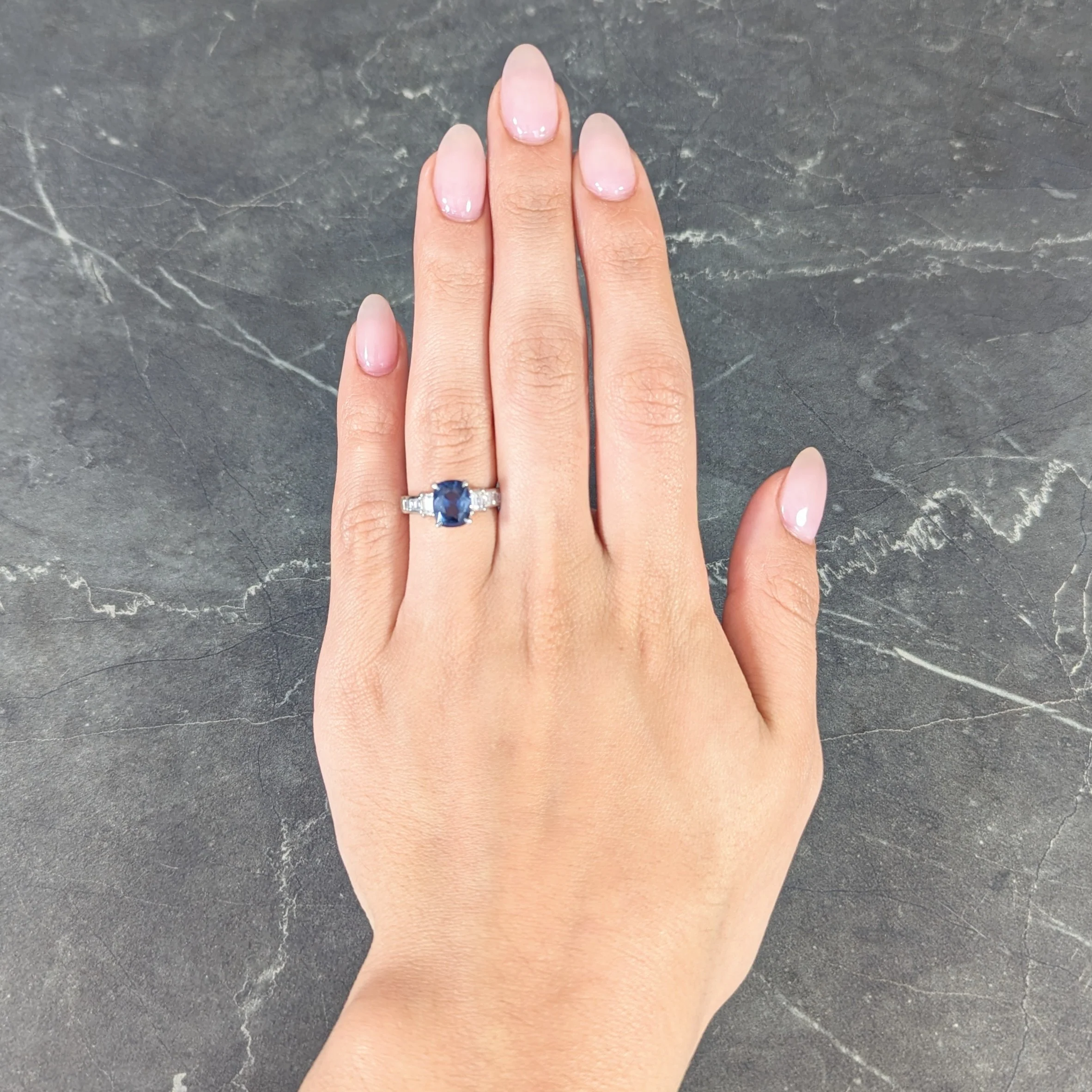 Contemporary 2.64 CTW Cushion Cut Sapphire Diamond Platinum Gemstone Ring - Image 10