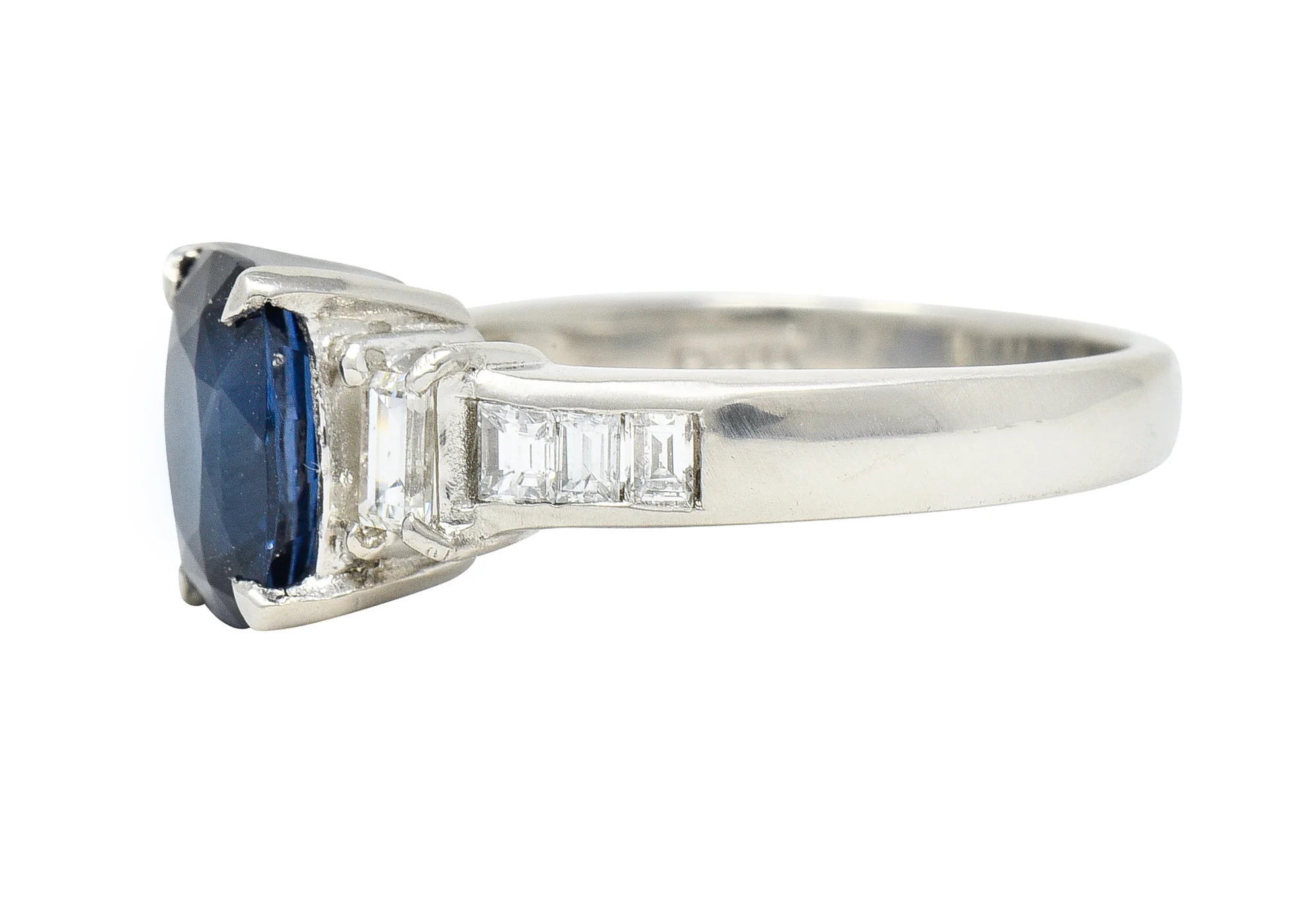 Contemporary 2.64 CTW Cushion Cut Sapphire Diamond Platinum Gemstone Ring - Image 5
