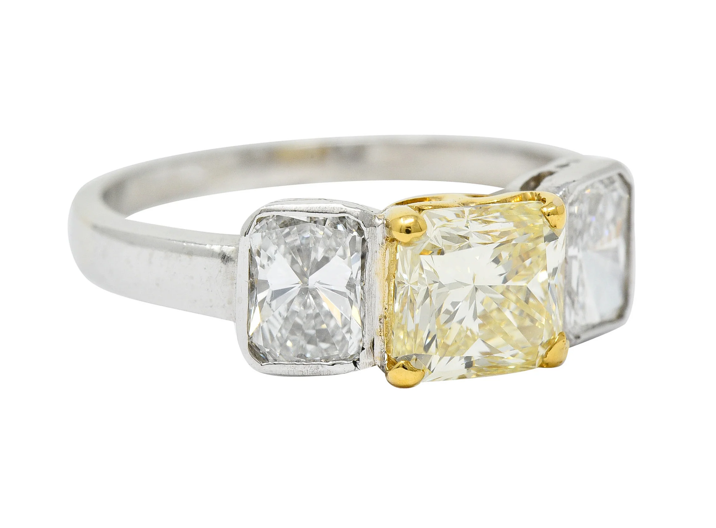 Contemporary 2.76 CTW Fancy Yellow & White Diamond 18 Karat Gold Platinum Ring - Image 2