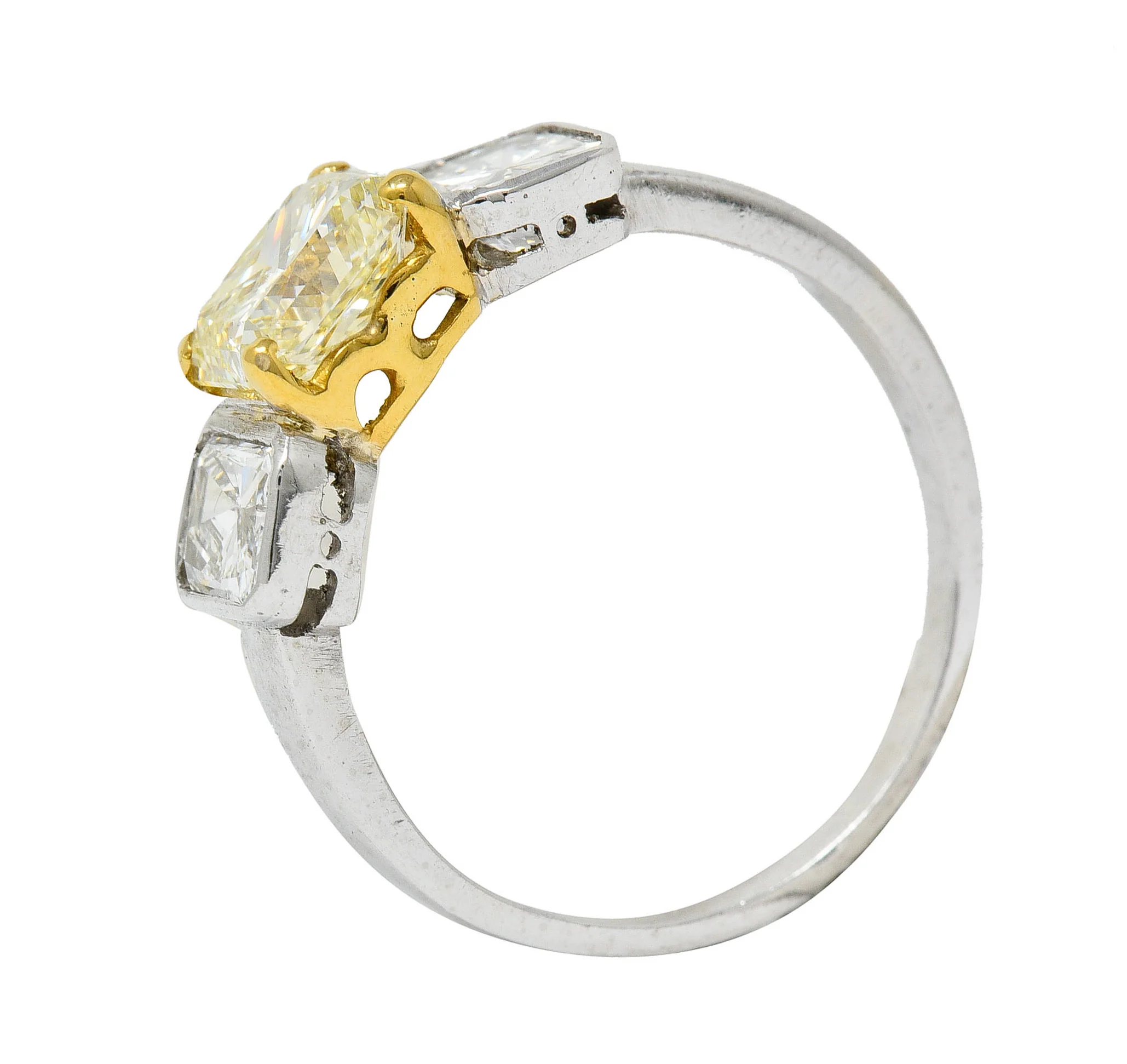 Contemporary 2.76 CTW Fancy Yellow & White Diamond 18 Karat Gold Platinum Ring - Image 9