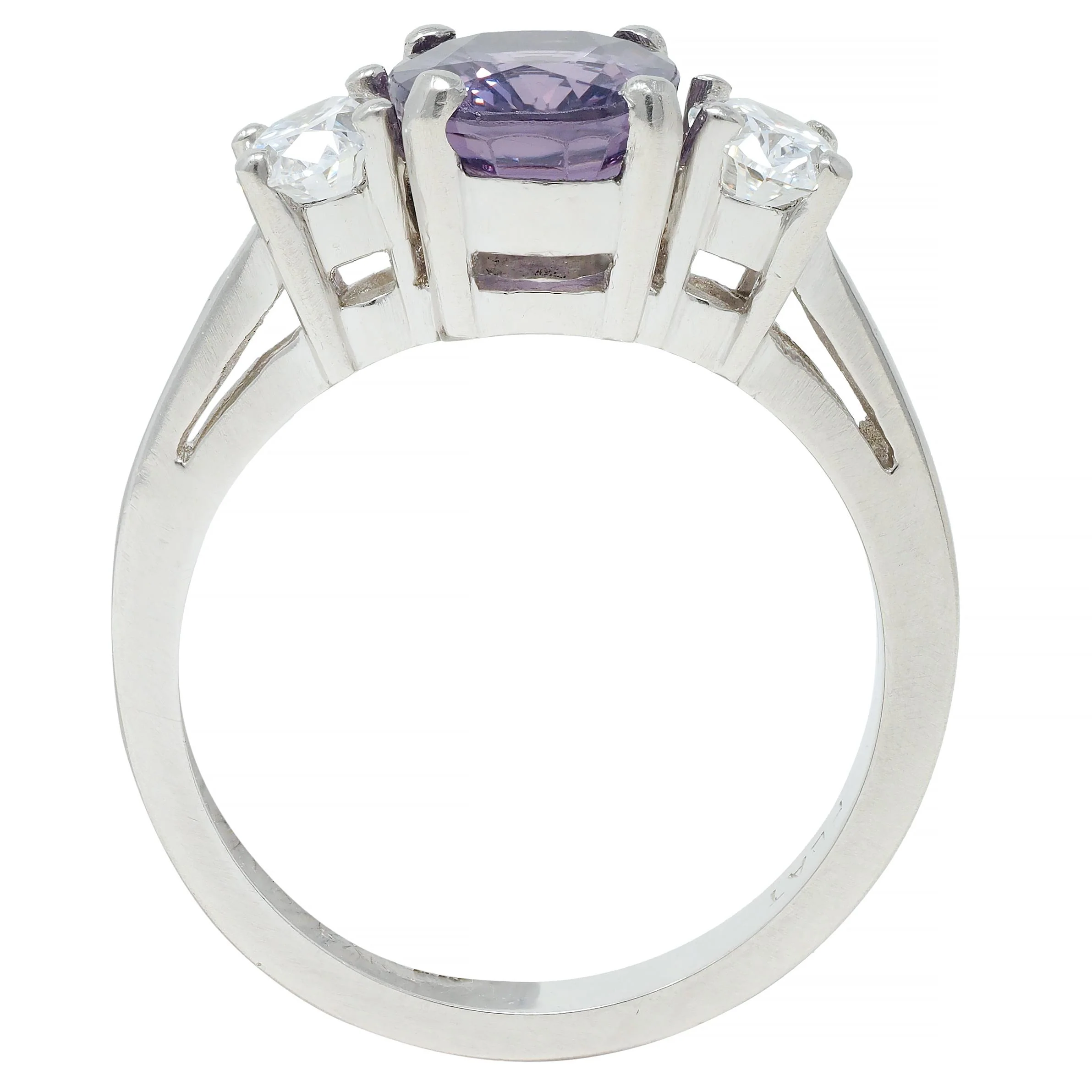 Contemporary 2.78 CTW Oval Cut Spinel Diamond Platinum Three Stone Ring - Image 10