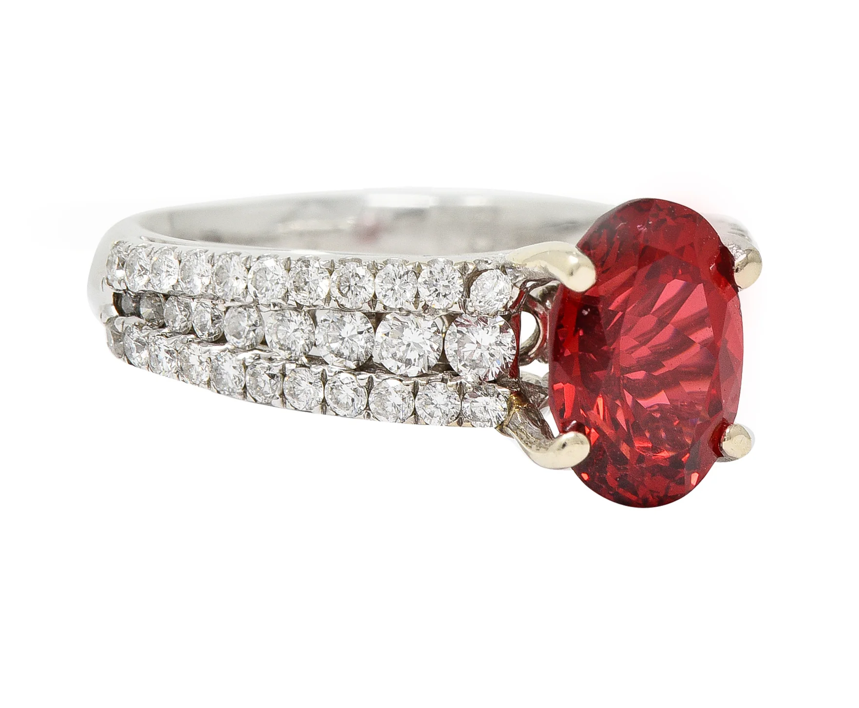 Contemporary 2.85 CTW Spinel Diamond 14 Karat White Gold Scroll Ring - Image 3