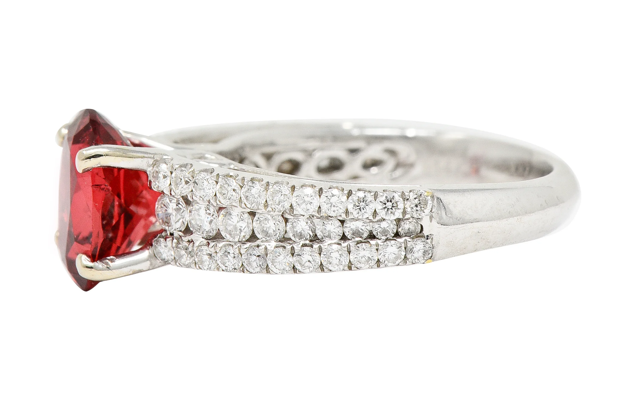 Contemporary 2.85 CTW Spinel Diamond 14 Karat White Gold Scroll Ring - Image 6