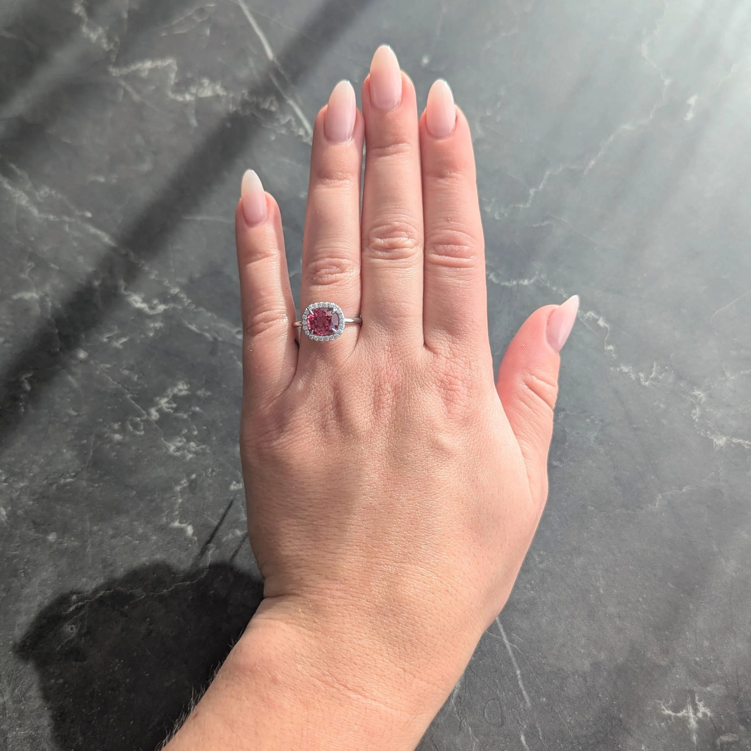 Contemporary 2.85 CTW Spinel Diamond Platinum Cushion Halo Ring - Image 8
