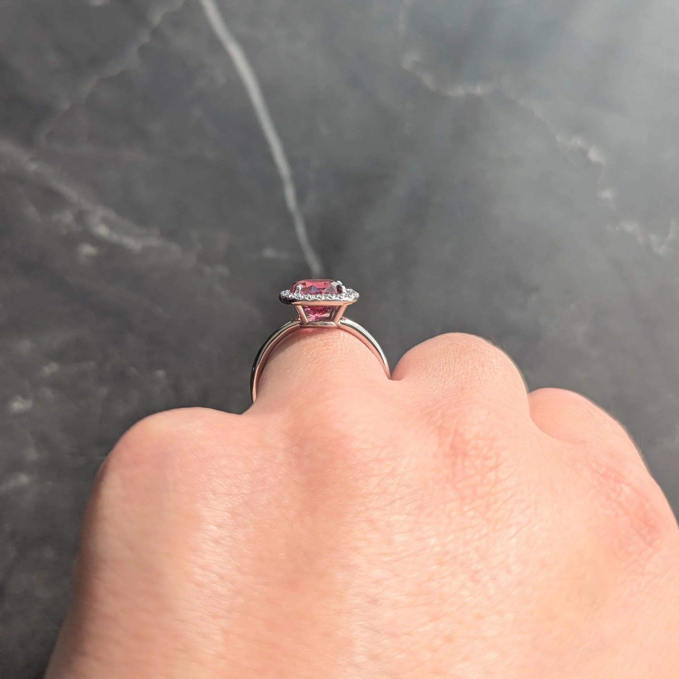 Contemporary 2.85 CTW Spinel Diamond Platinum Cushion Halo Ring - Image 9
