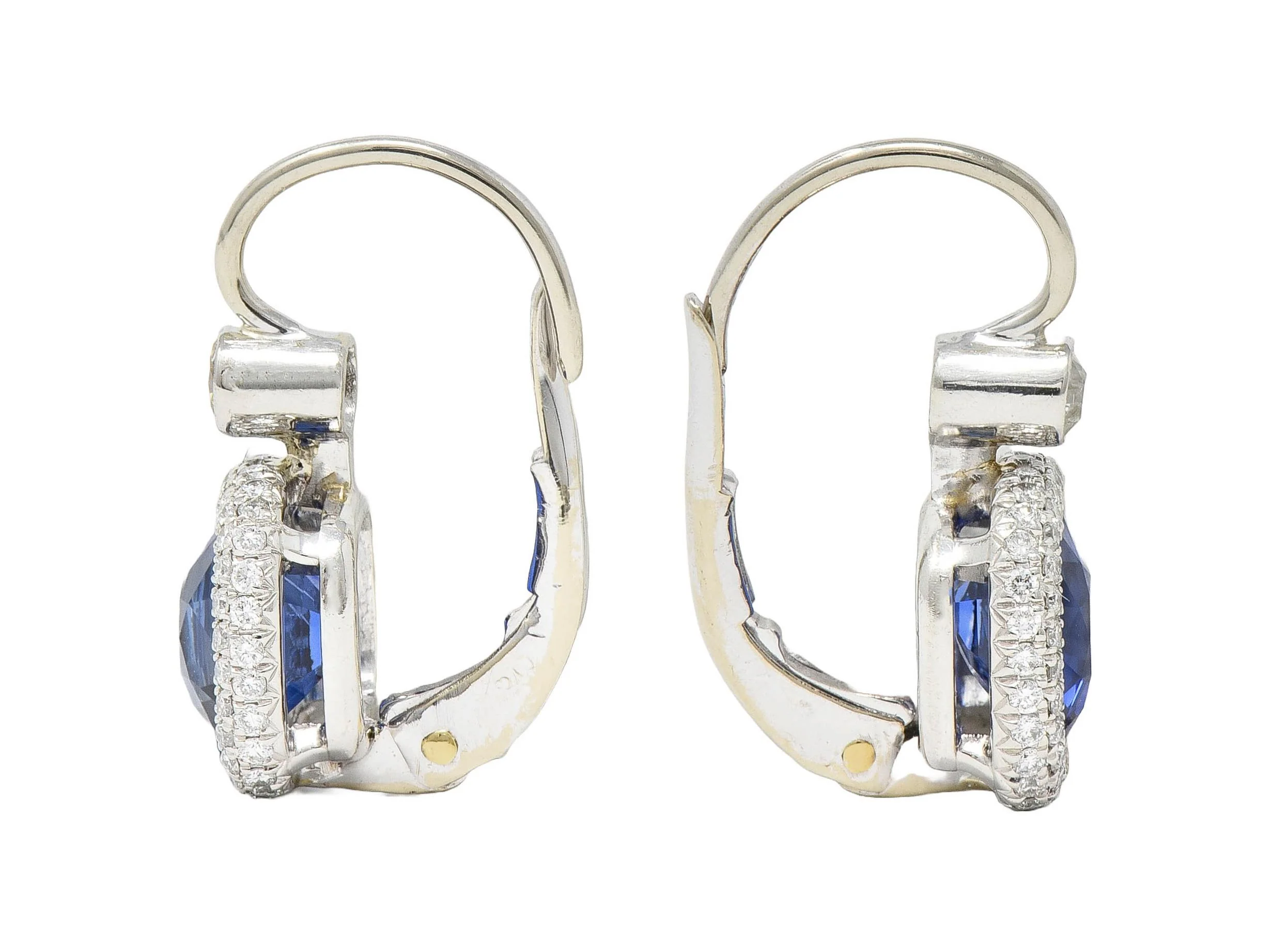 Contemporary 2.90 CTW Sapphire Diamond Platinum Halo Drop Earrings - Image 3