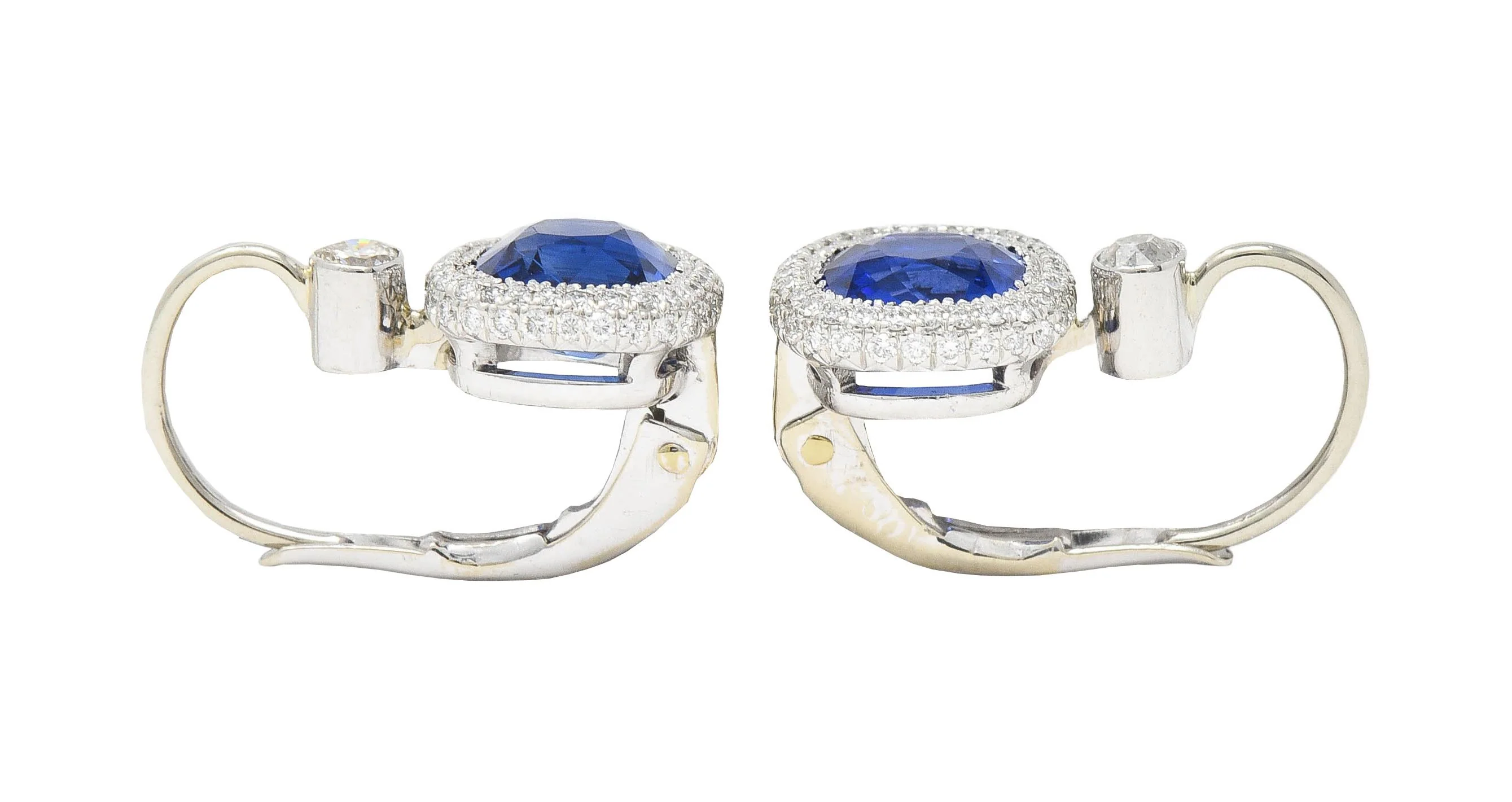 Contemporary 2.90 CTW Sapphire Diamond Platinum Halo Drop Earrings - Image 6