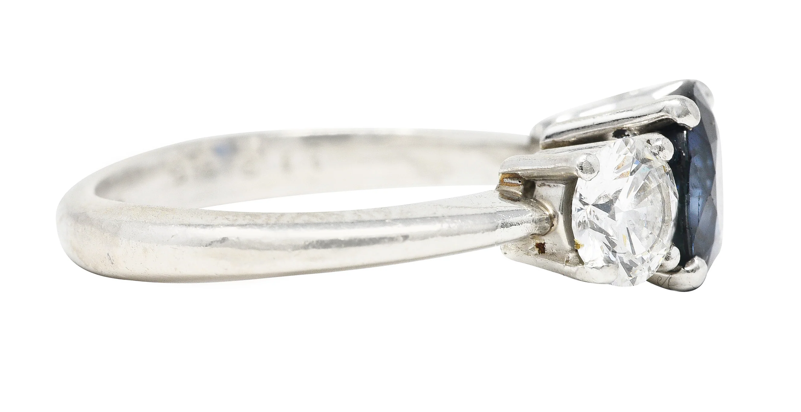Contemporary 2.92 CTW Sapphire Diamond Platinum Three Stone Ring - Image 3