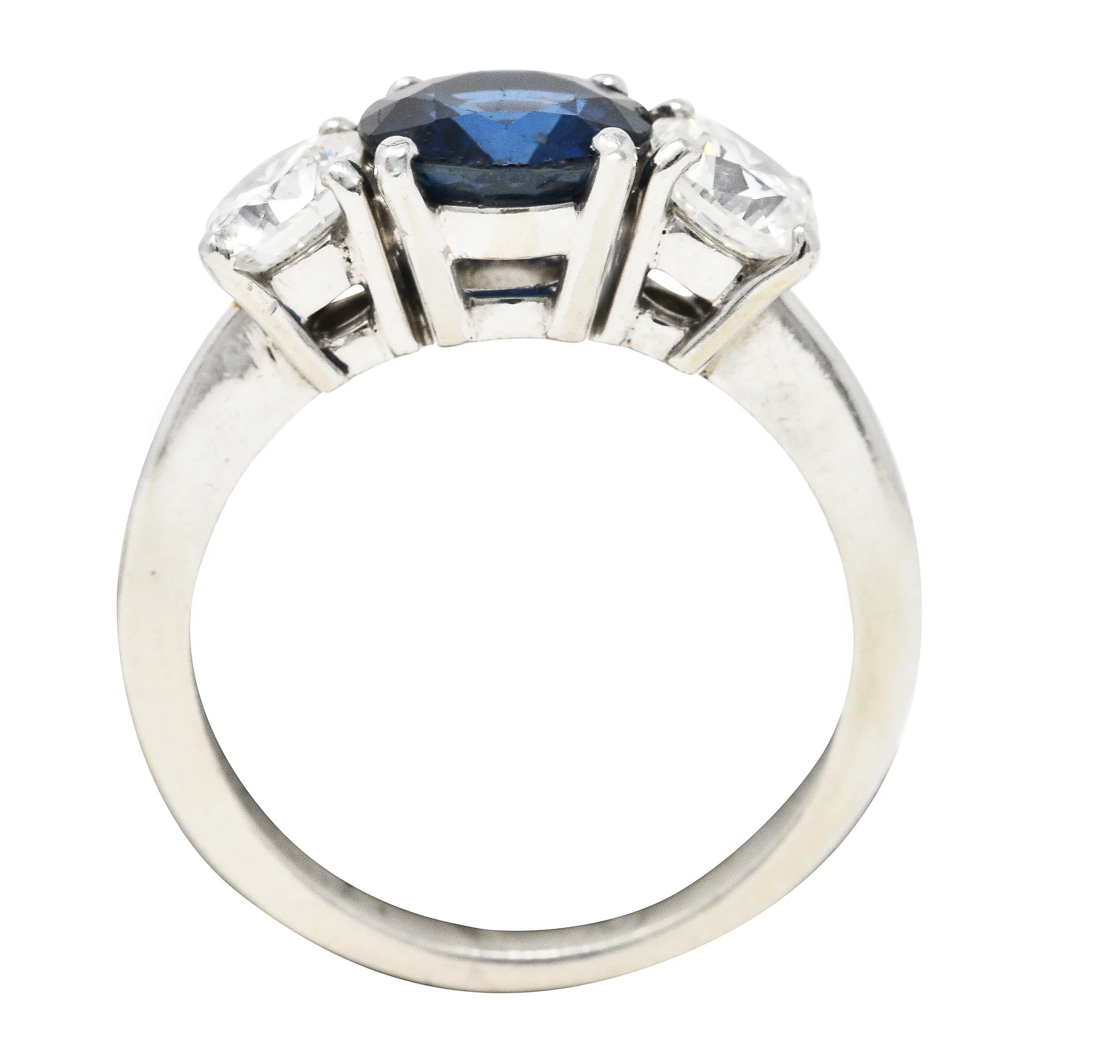 Contemporary 2.92 CTW Sapphire Diamond Platinum Three Stone Ring - Image 9