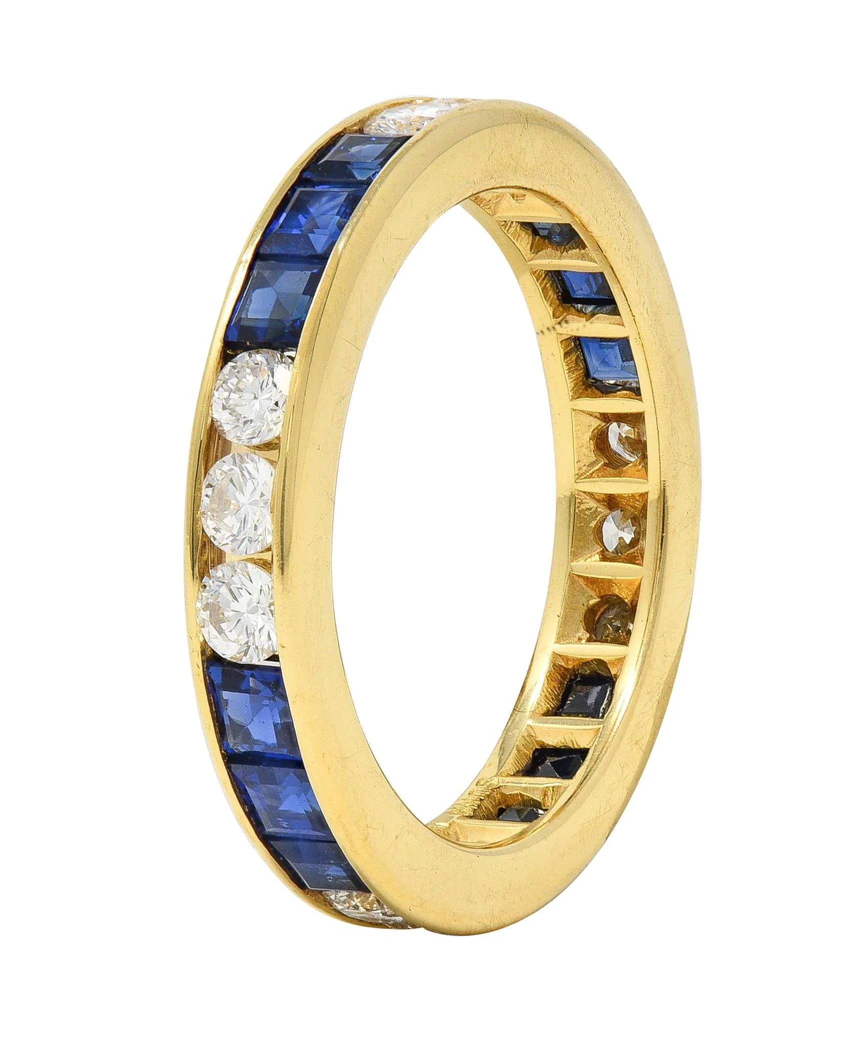 Contemporary 3.00 CTW Diamond Sapphire 18 Karat Yellow Gold Eternity Channel Band Ring - Image 3
