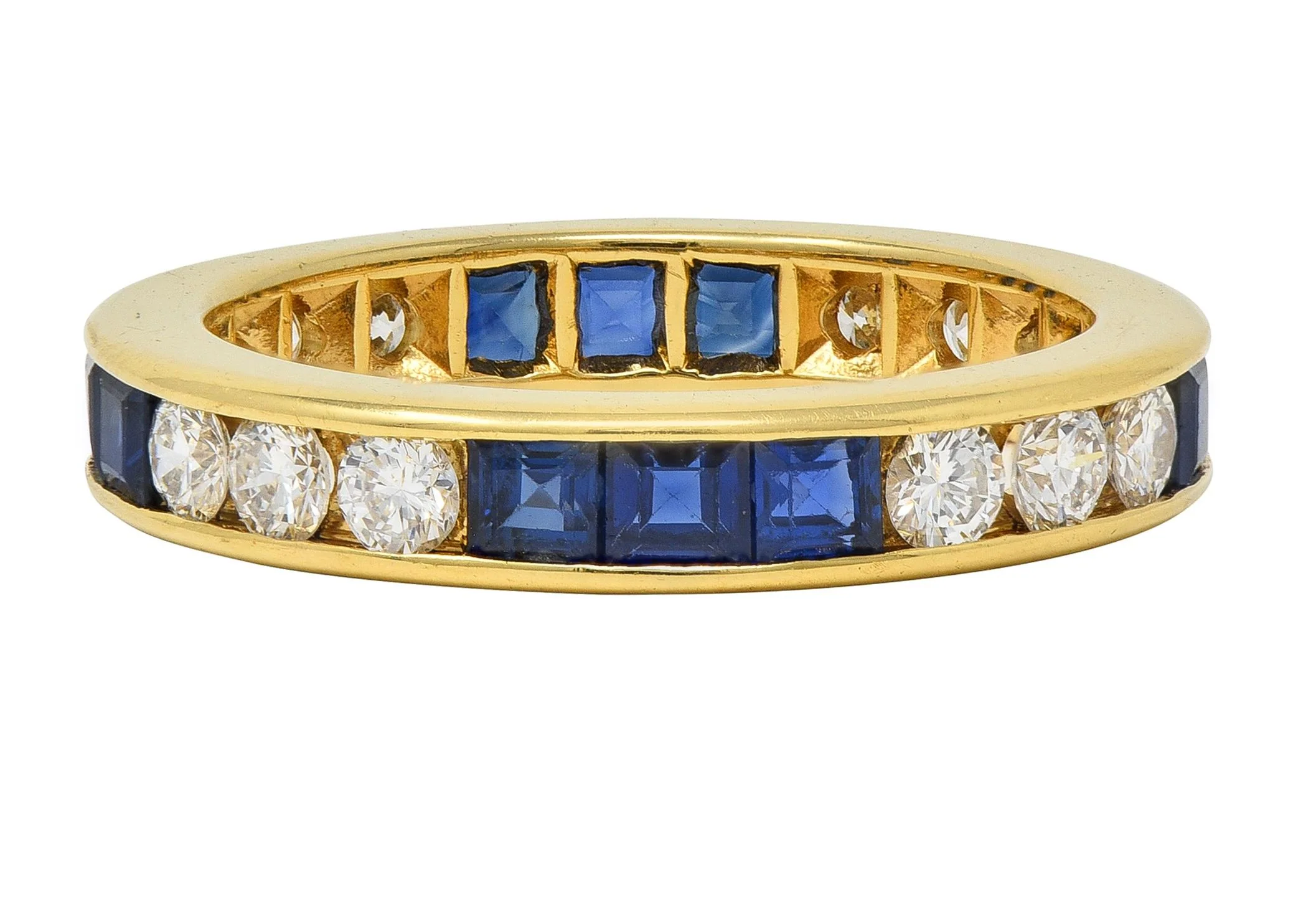 Contemporary 3.00 CTW Diamond Sapphire 18 Karat Yellow Gold Eternity Channel Band Ring - Image 4