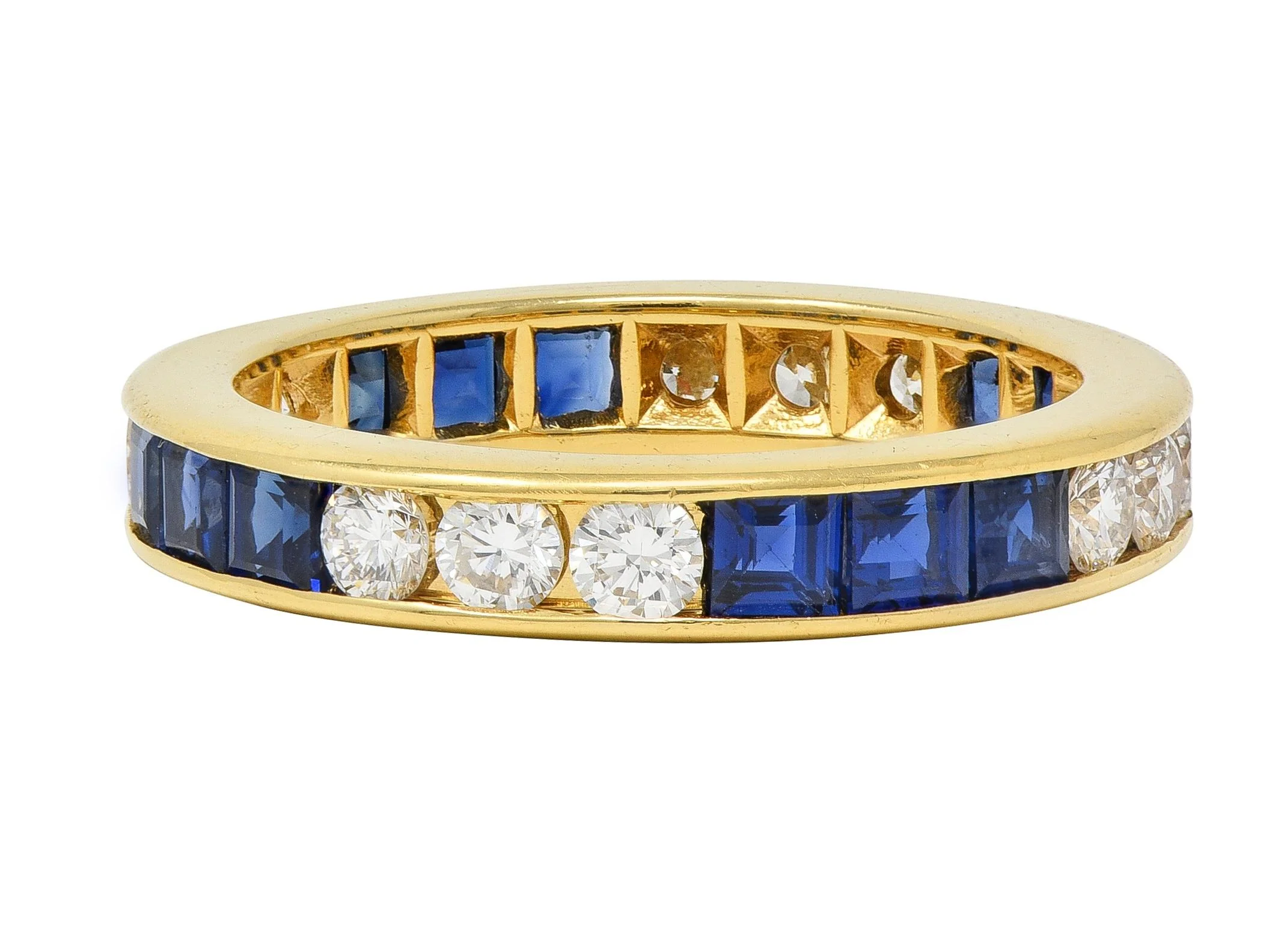 Contemporary 3.00 CTW Diamond Sapphire 18 Karat Yellow Gold Eternity Channel Band Ring - Image 7