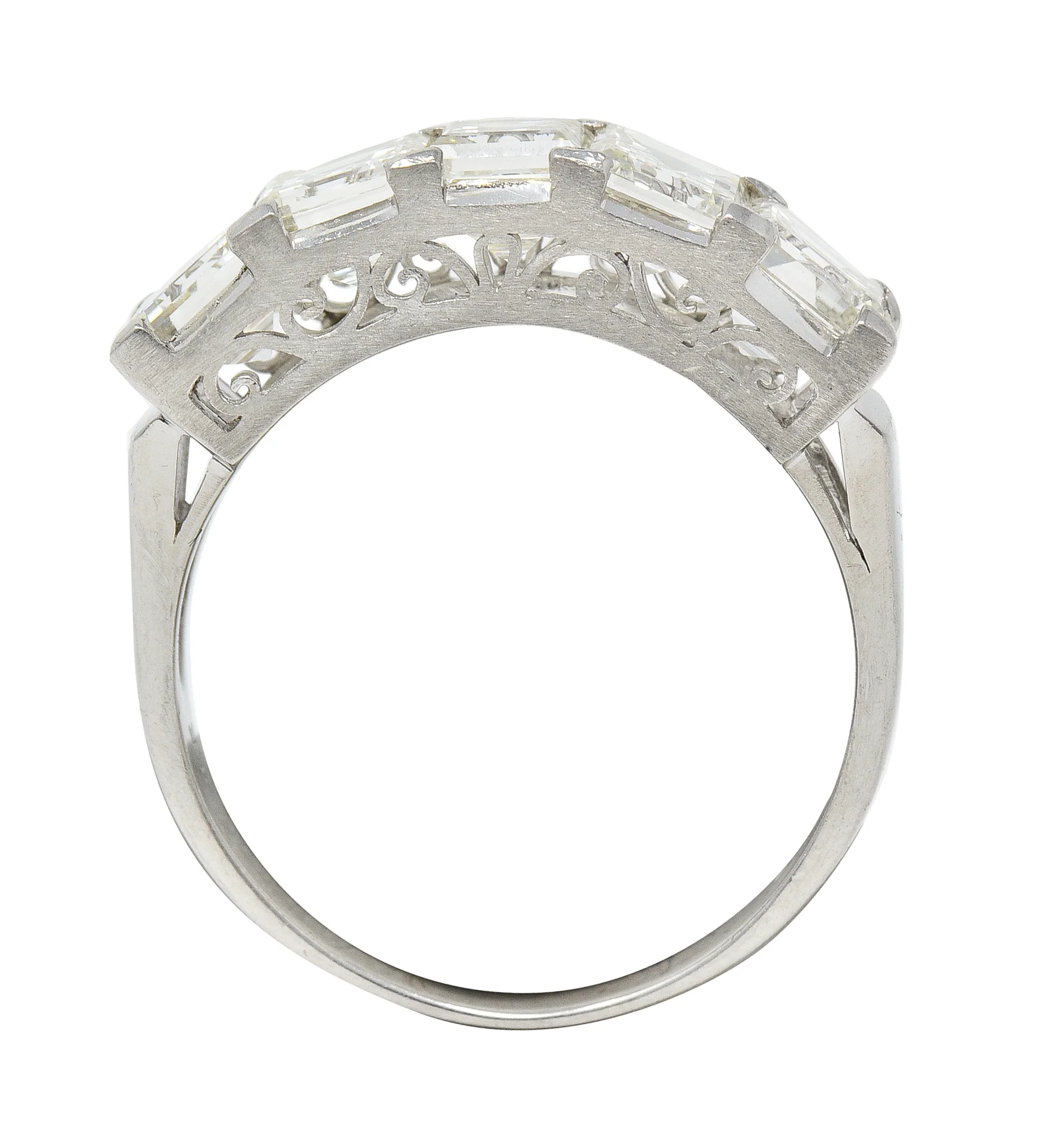 Contemporary 3.03 CTW Square Step Cut Diamond Platinum Scrolling Five Stone Band Ring - Image 9