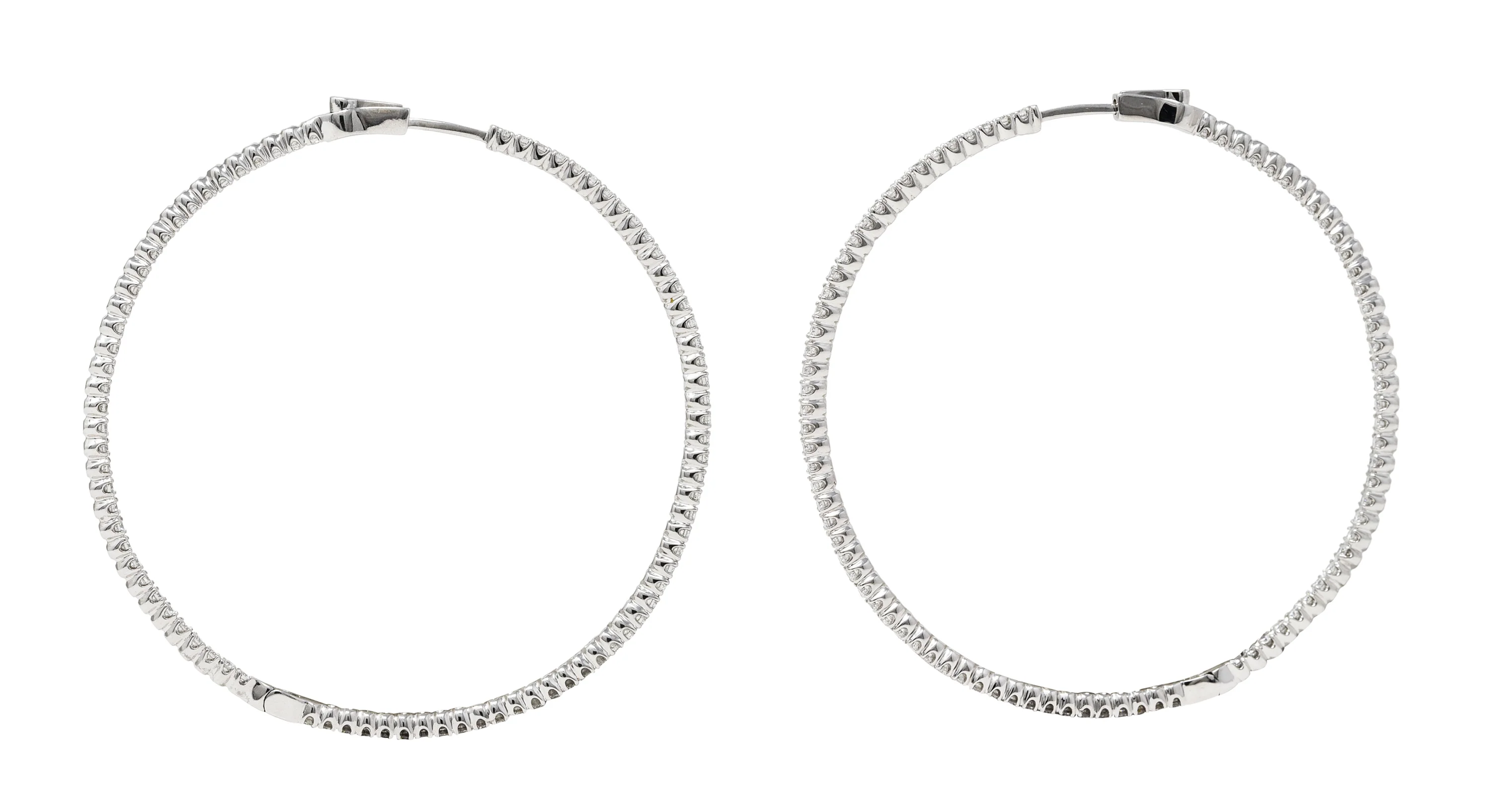 Contemporary 3.05 CTW Diamond 18 Karat White Gold 58 MM Hoop Earrings - Image 3