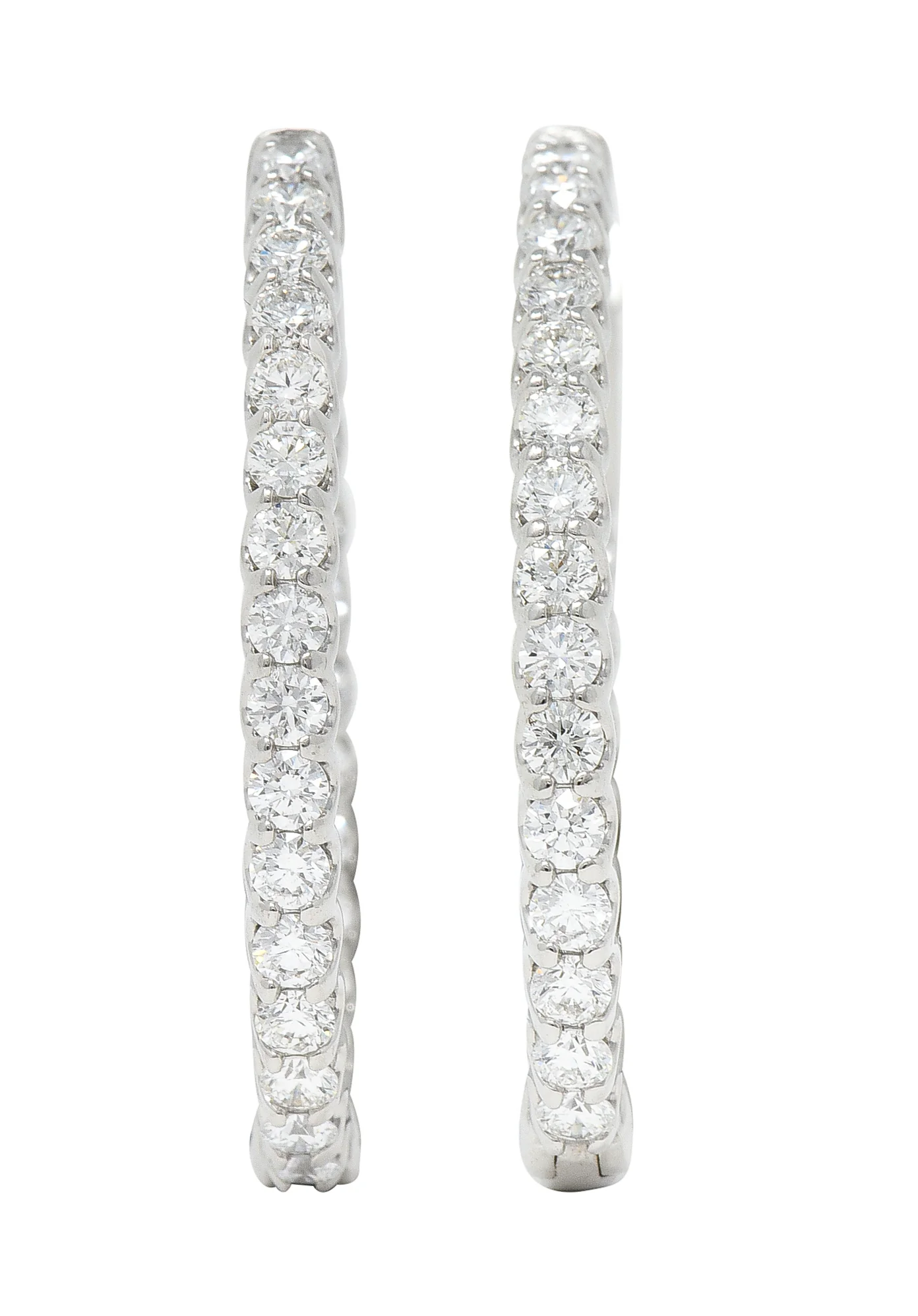 Contemporary 3.12 CTW Diamond 14 Karat White Gold Oval Inside Outside Hoop Earrings - Image 2