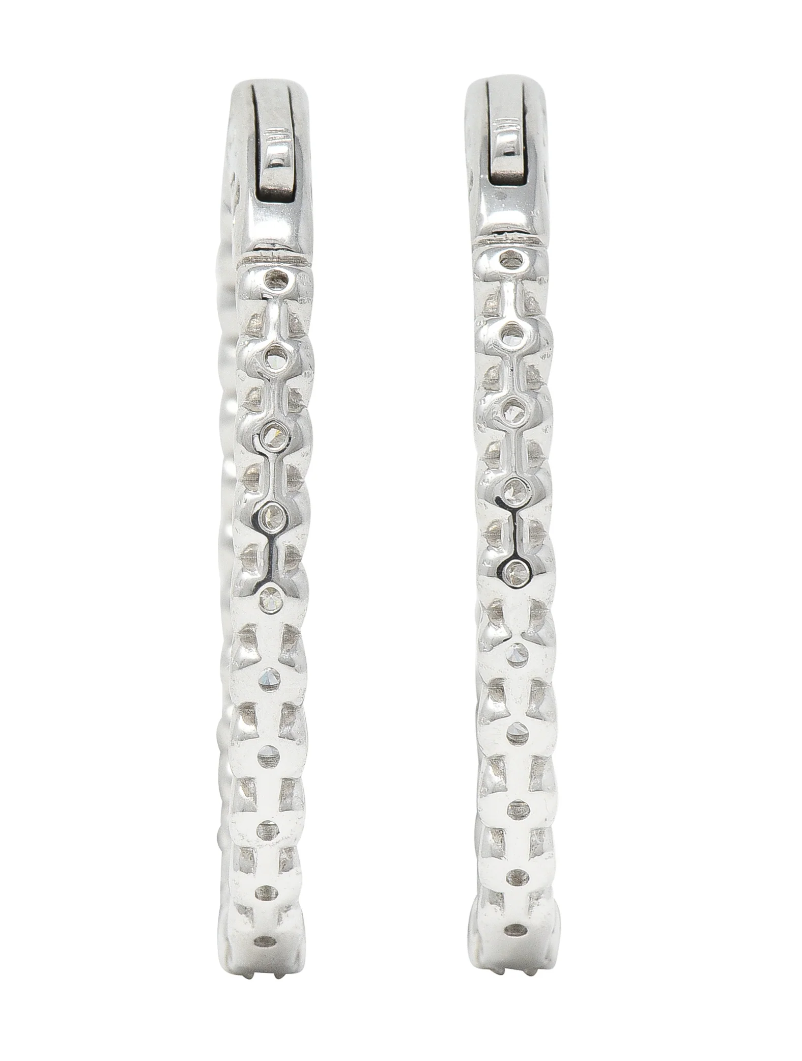 Contemporary 3.12 CTW Diamond 14 Karat White Gold Oval Inside Outside Hoop Earrings - Image 6