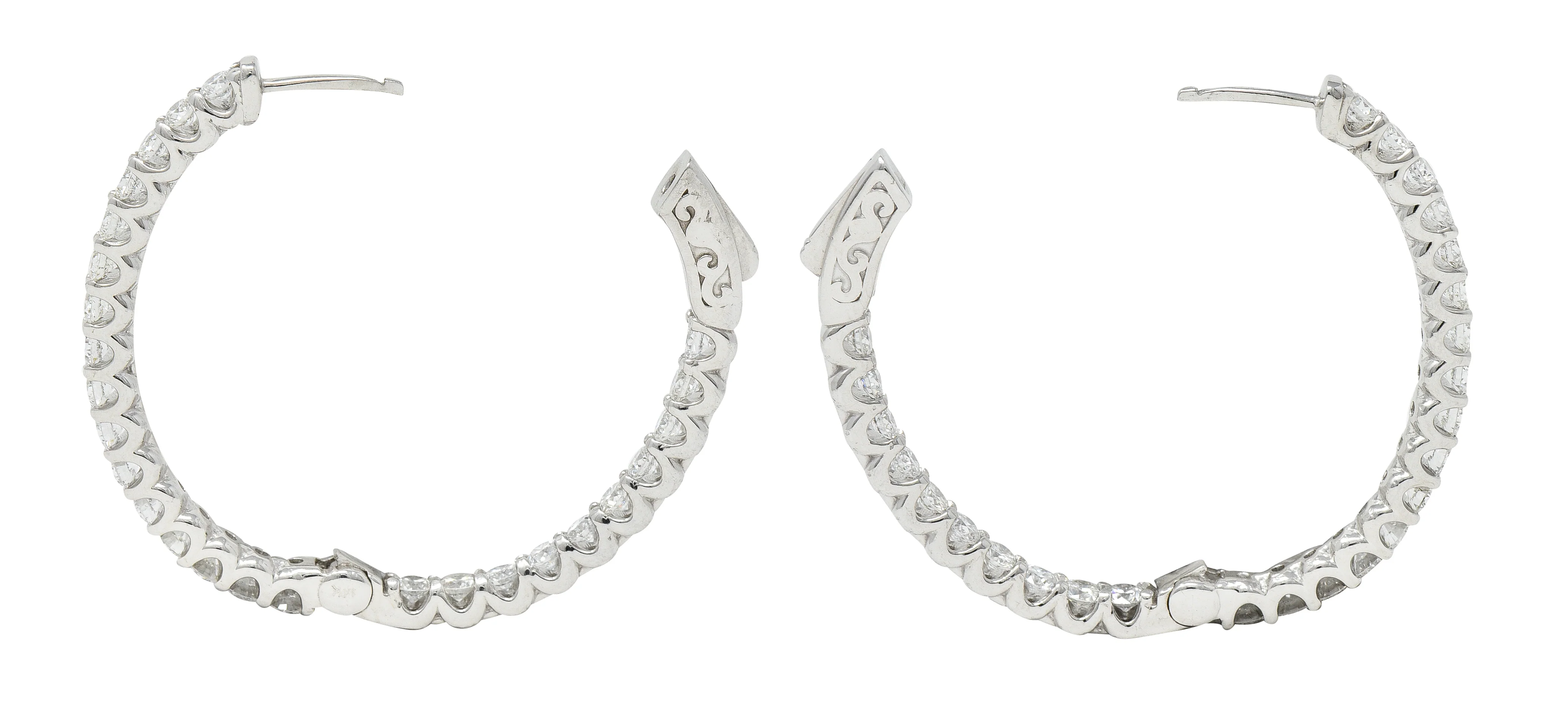 Contemporary 3.12 CTW Diamond 14 Karat White Gold Oval Inside Outside Hoop Earrings - Image 7