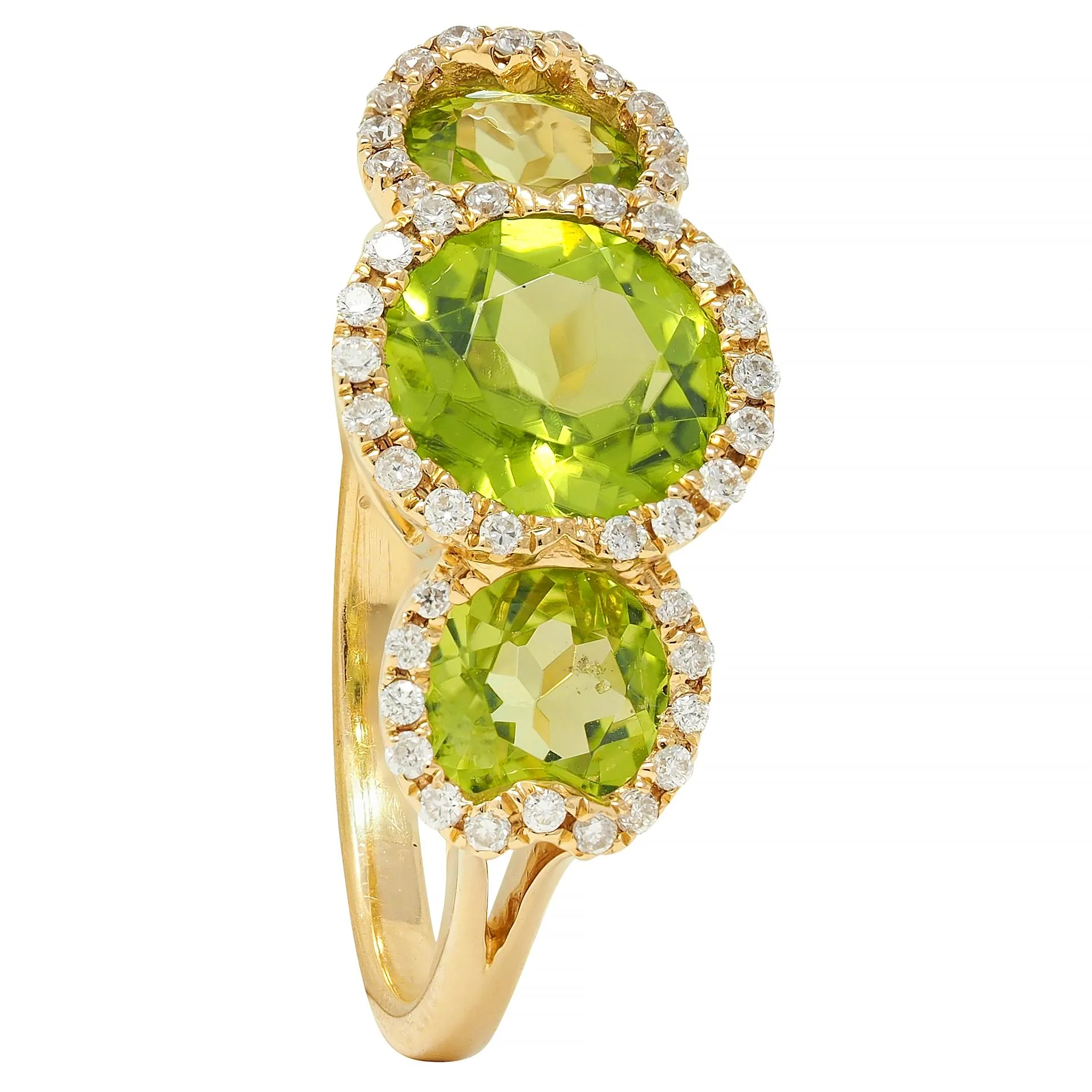 Contemporary 3.12 CTW Peridot Diamond 18 Karat Yellow Gold Tri-Halo Ring - Image 10